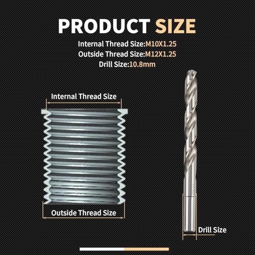 M10X1.25 Thread Repair Kit – 14mm Stainless Steel Inserts, HSS Drill & Tap Set,