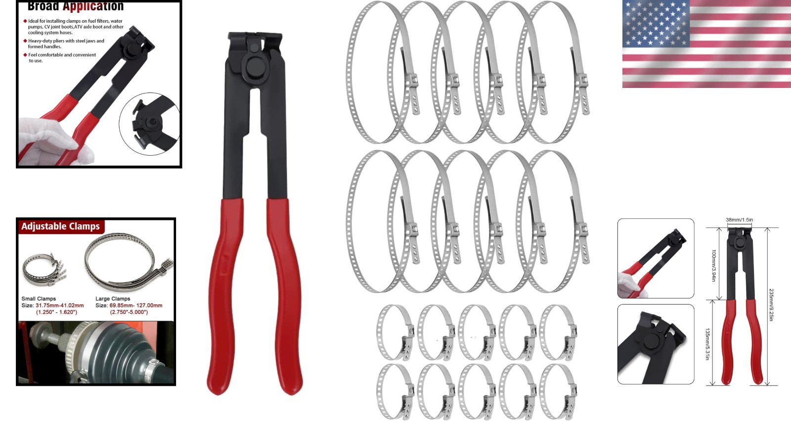 High-Quality Stainless Steel CV Joint Pliers with 20 Crimp Bands Included