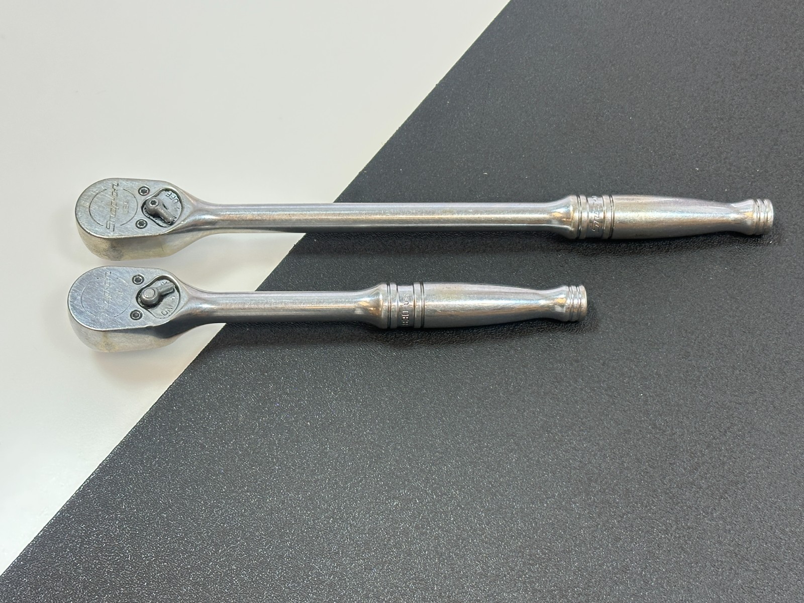 🇺🇸 Snap-On Tools USA 2pc Chrome 3/8″ Drive Ratchet Set Pair, FL830 Long & F830