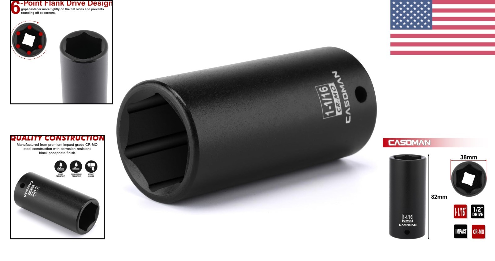 1/2-Inch x 1-1/16″ Deep Impact Socket – High Visibility Laser-Etched Markings