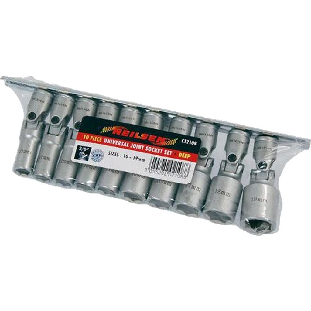 Neilsen Deep Metric Universal Joint Sockets 10mm – 19mm Socket Set 10pc 3/8″