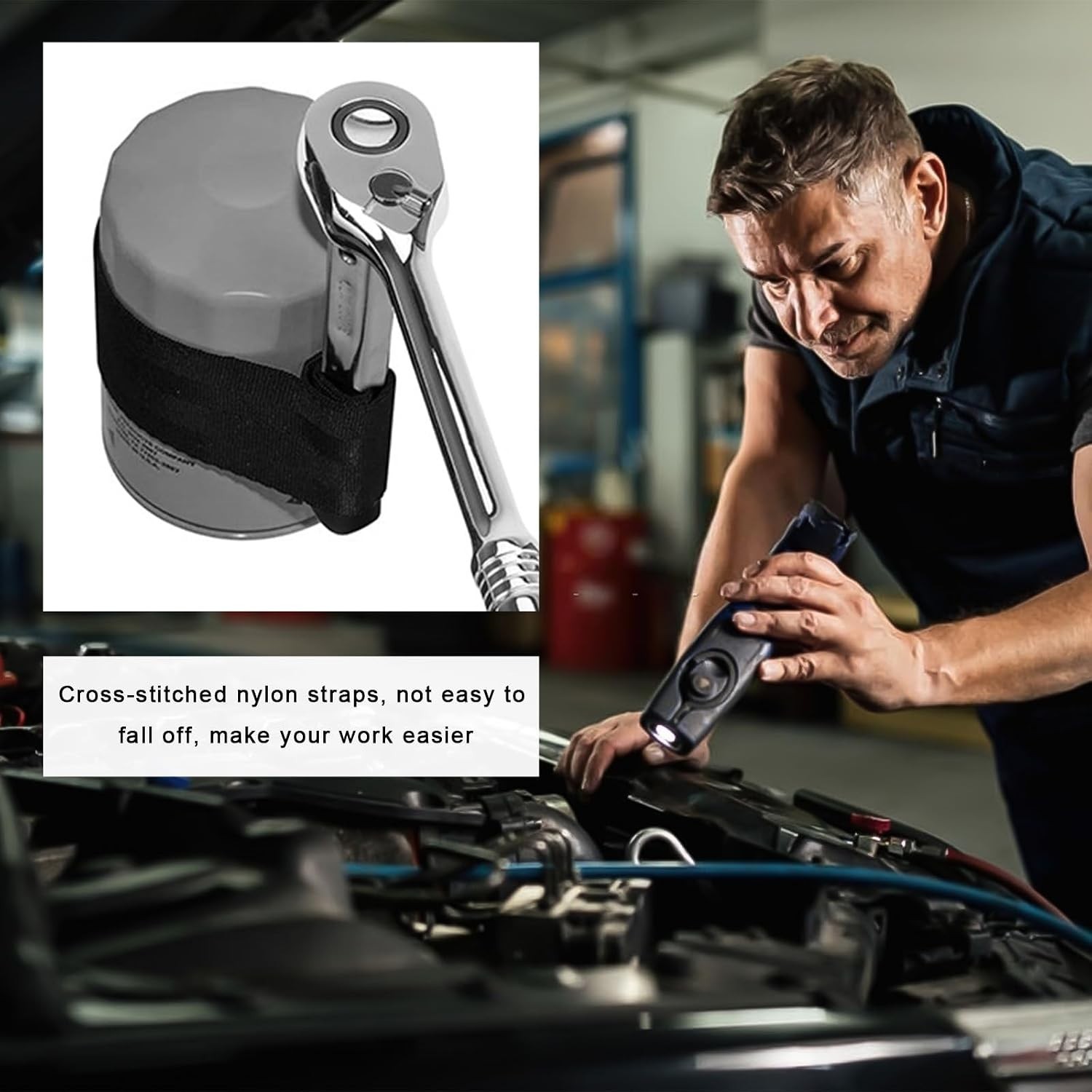 ZIMISI Nylon Strap Oil Filter Wrench, 1/2″ Drive Strap Wrench, Heavy Duty Oil Fi