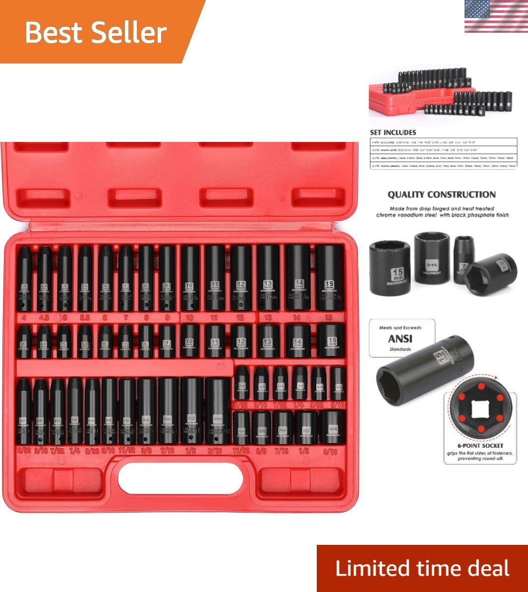 Professional 50-Piece Impact Socket Set with ANSI Certification – Built to Last