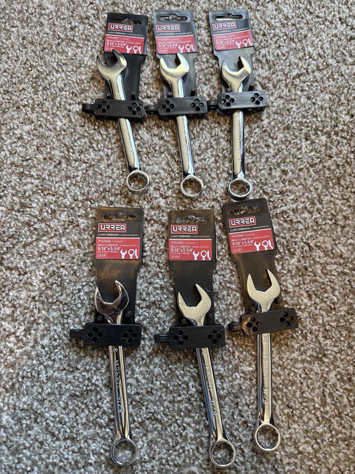 LOT OF 6, URREA Short Combination Wrench 9/16″ x 5-3/4″ 1218T NEW