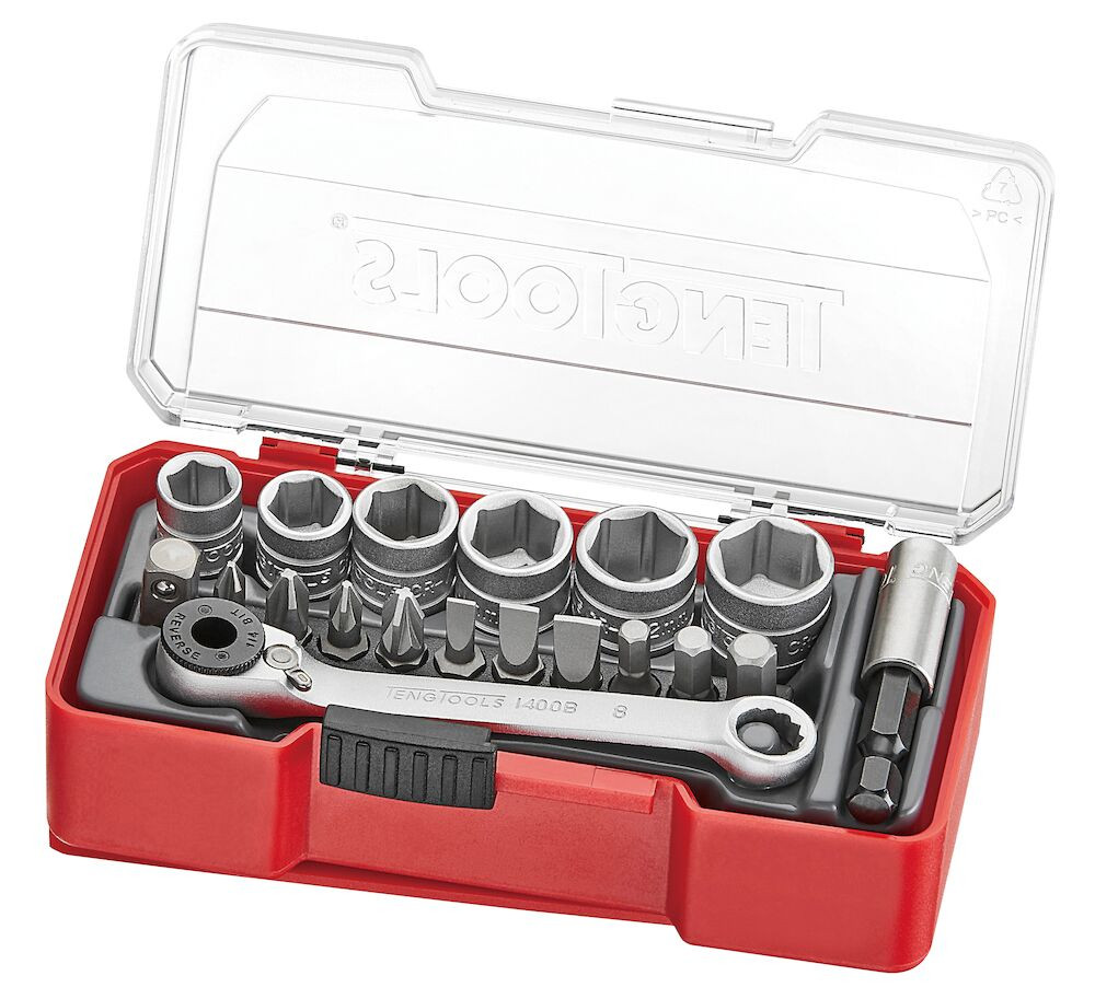 Teng Tools TJ1419 1/4″ Socket Set 6 pt With Belt Clip 19 Pieces