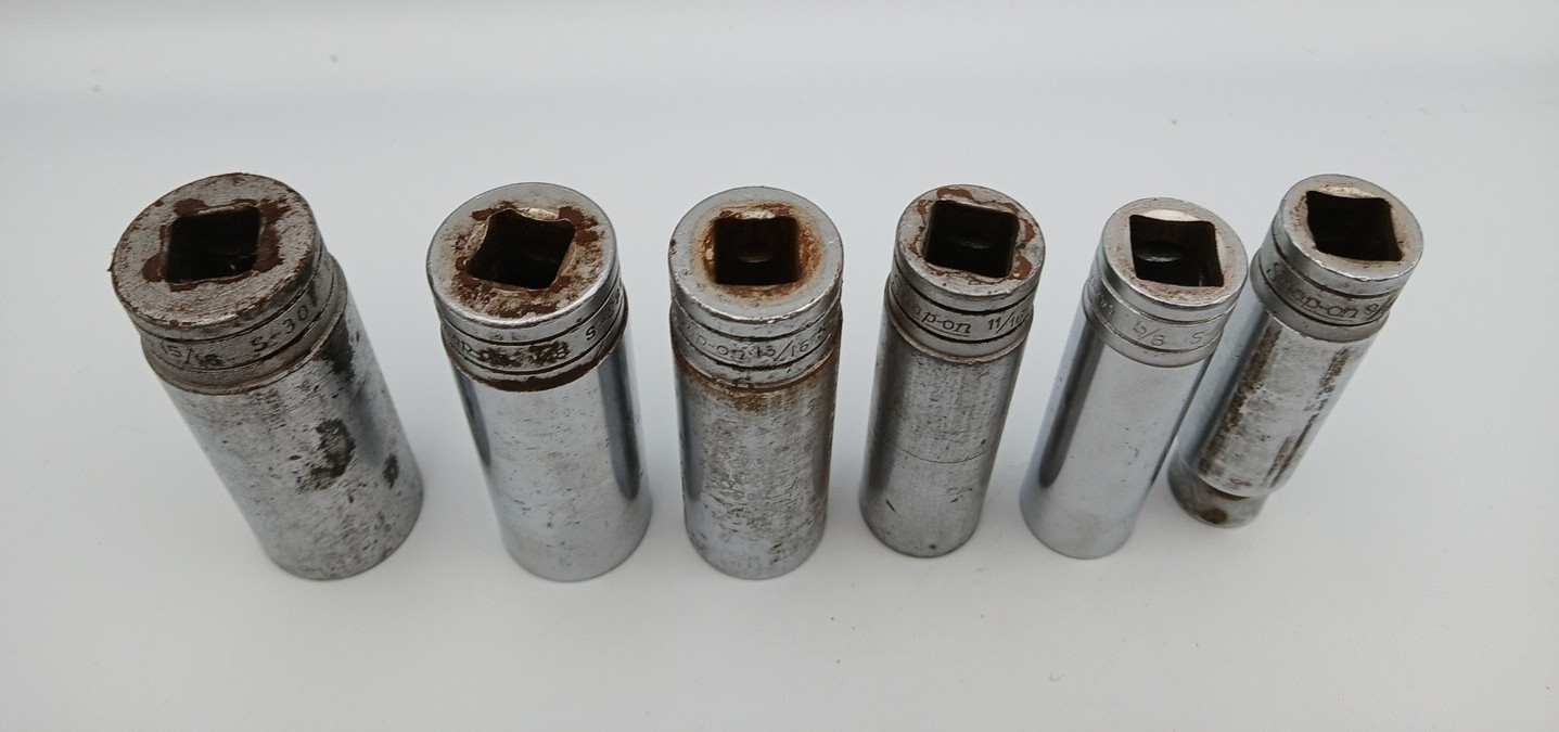 Lot of 6 Snap on Tools Deep Sockets SAE Various Sizes Underline 12 Point USA