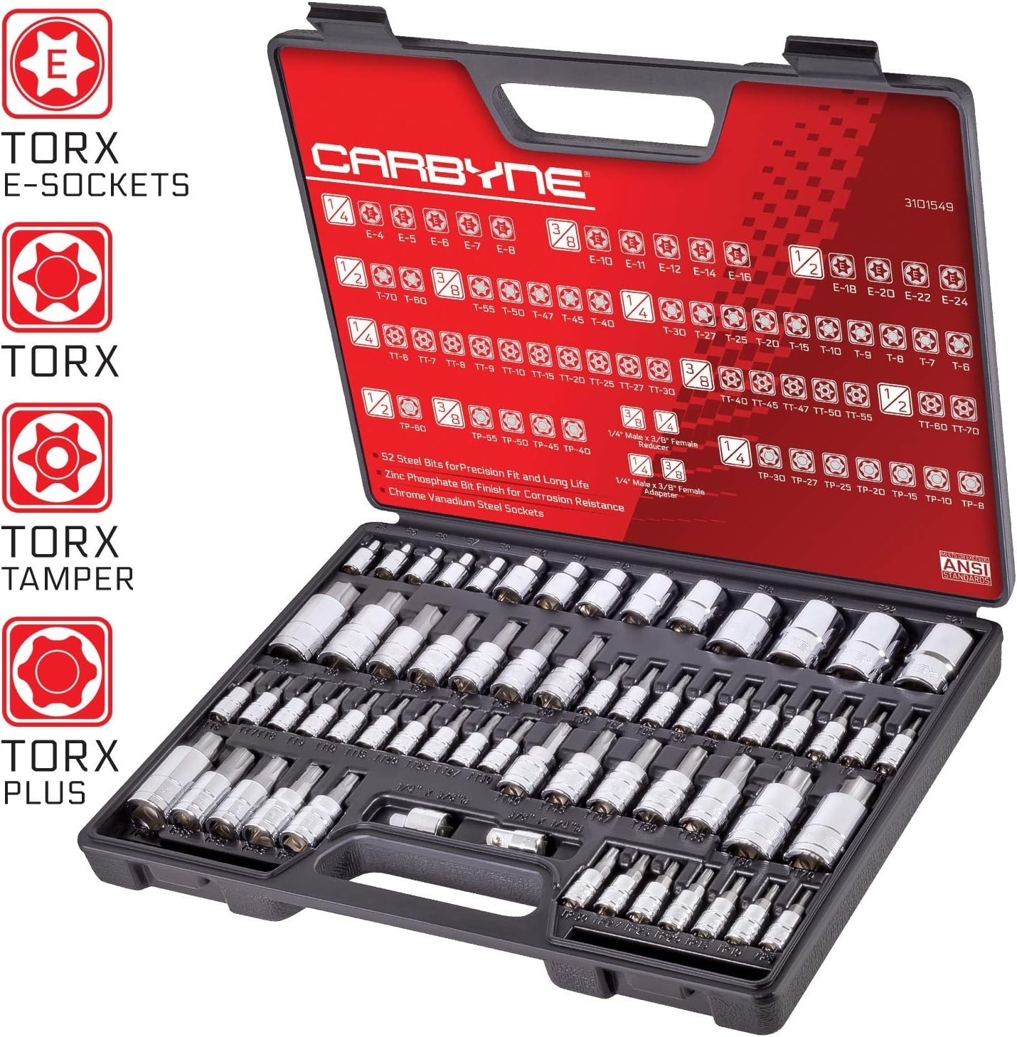 Genuine Licensed 62-Piece Torx Master Bit Socket Set with Corrosion Resistance