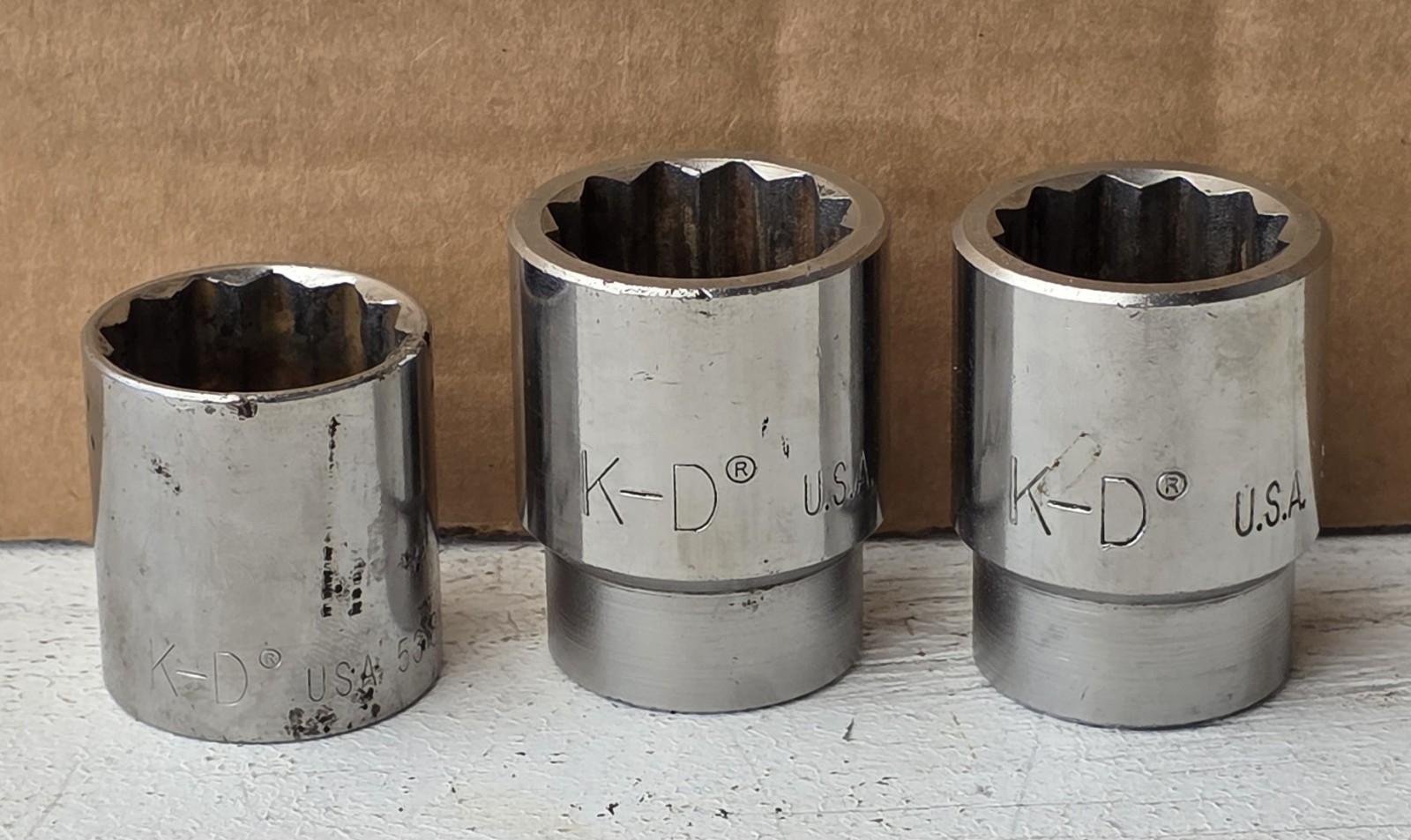 Lot Of 3 K-D Sockets U.S.A. (1-1/8″, 1-3/16″ & 30MM) 3/4″ & 1/2″ Drive, 12pt