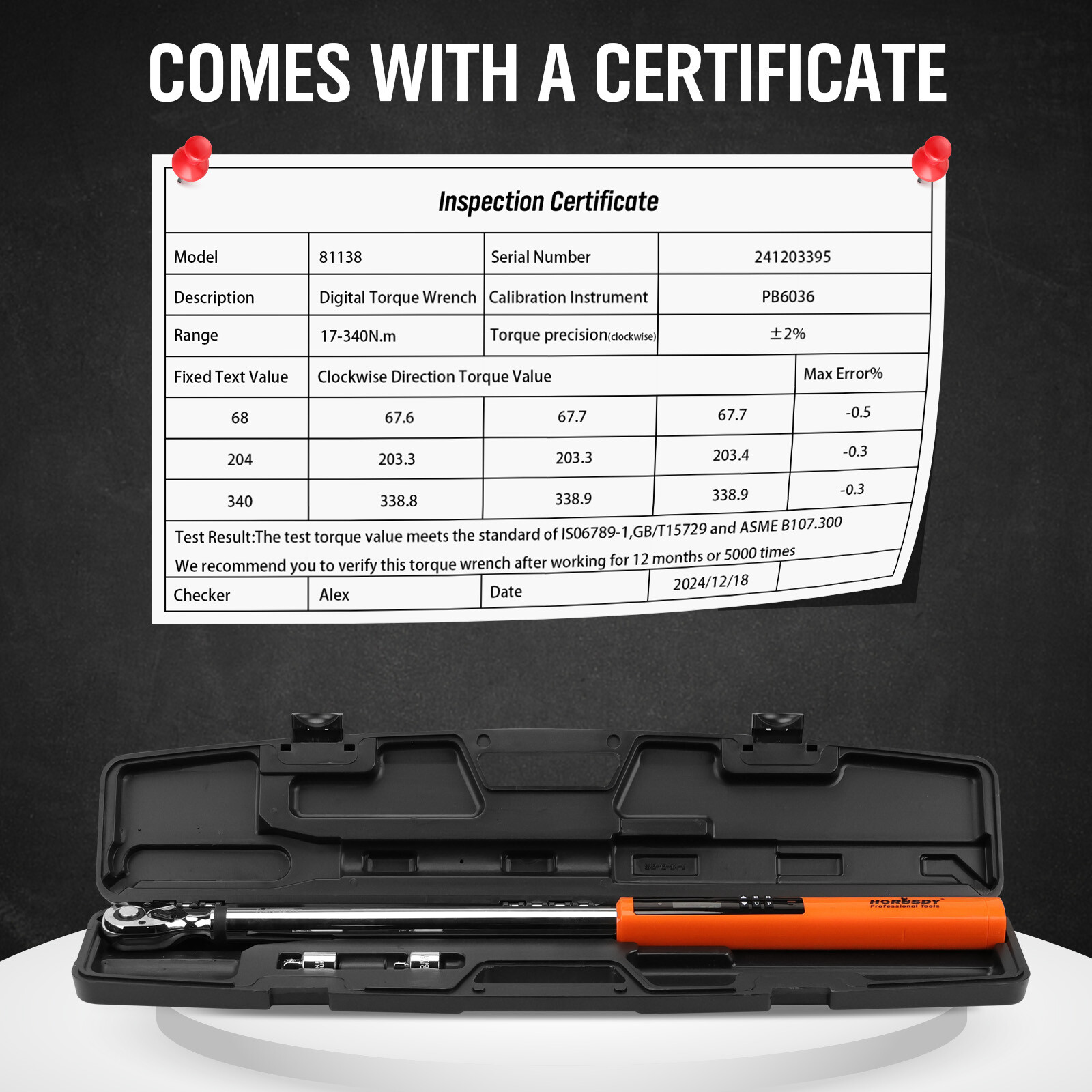 1/2″ Digital Ratchets Torque Wrench 1/4 & 3/8 Adapter Kit Reversible 25-250ft.lb