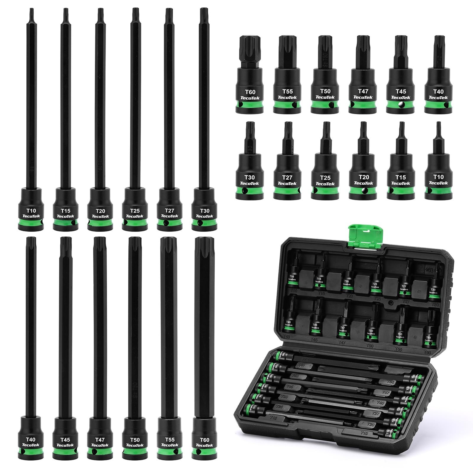 Extra Long 24PCS Torx Bit Socket Set, 3/8″ Drive S2 Alloy Steel, T10-T60, CR-V,