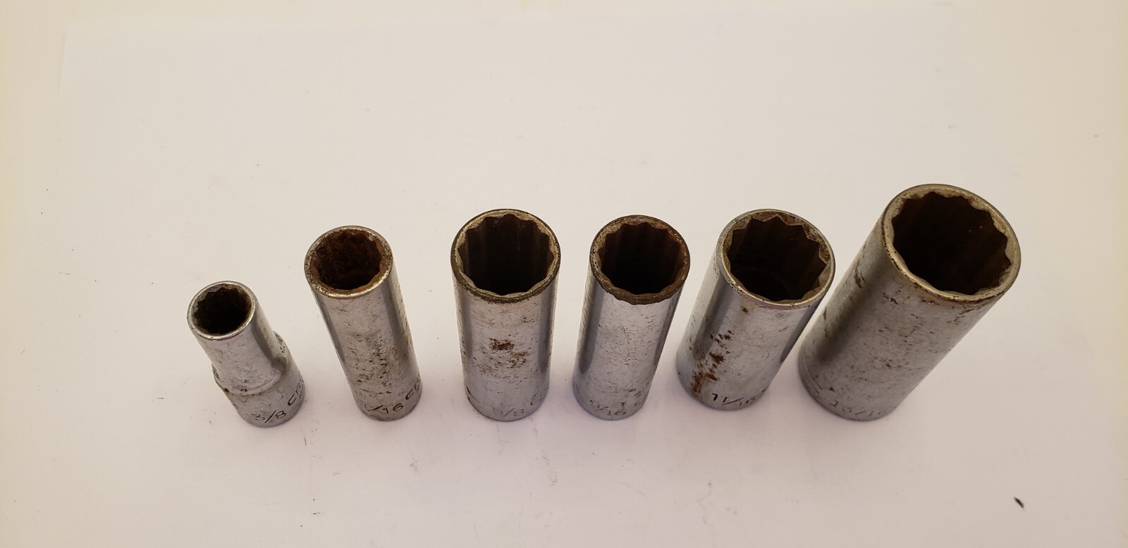 ASST. CRAFTSMAN 12PT-1/2″ DR SOCKETS: 13/16-11/16-5/8-9/16-7/16 & 3/8 (SET OF 6)