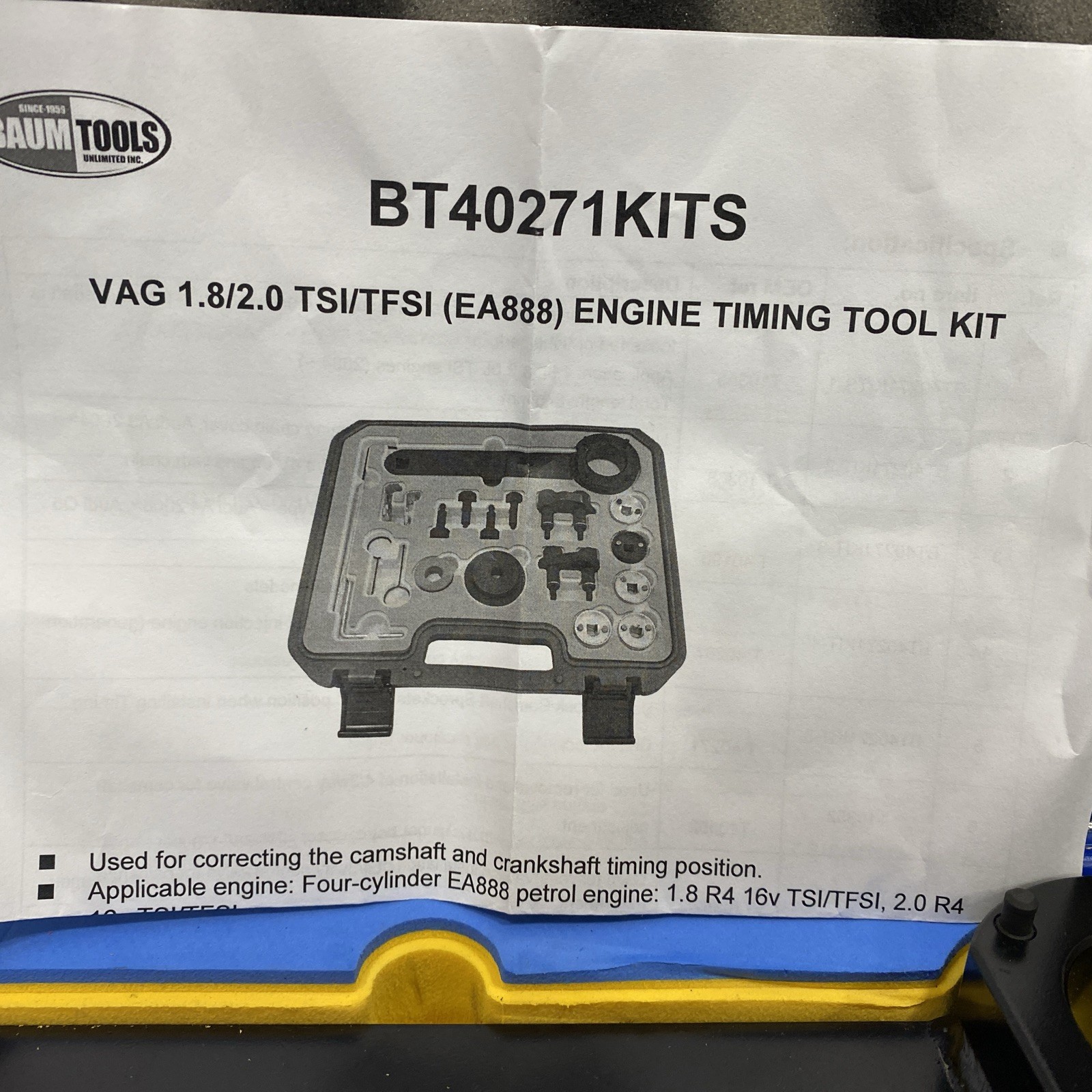 Baum Tools VW-Audi 1.8L/2.0L TFSi Turbo Timing Tool Set CAEB Chain Motor 2006-UP
