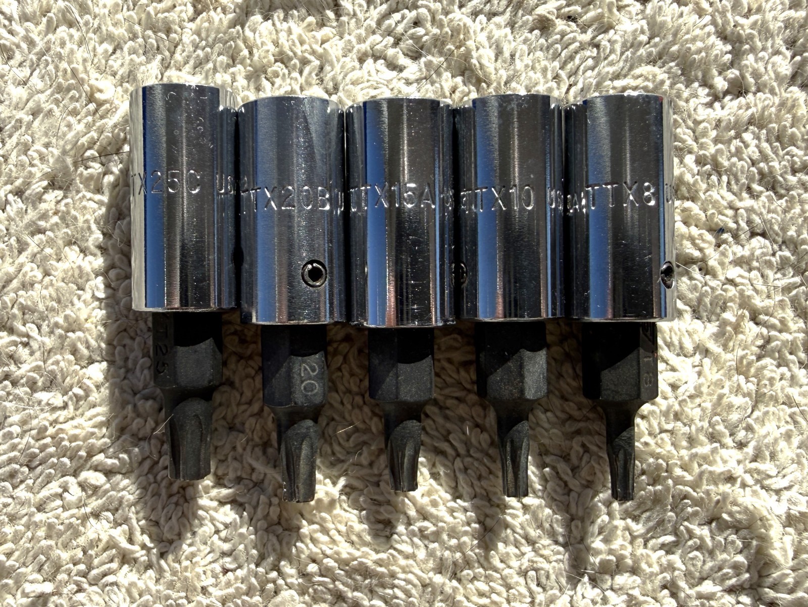 LOT OF 5 SNAP-ON TROX 1/4 INCH DRIVE TROX SOCKETS AS PICTURED AND DESCRIBED