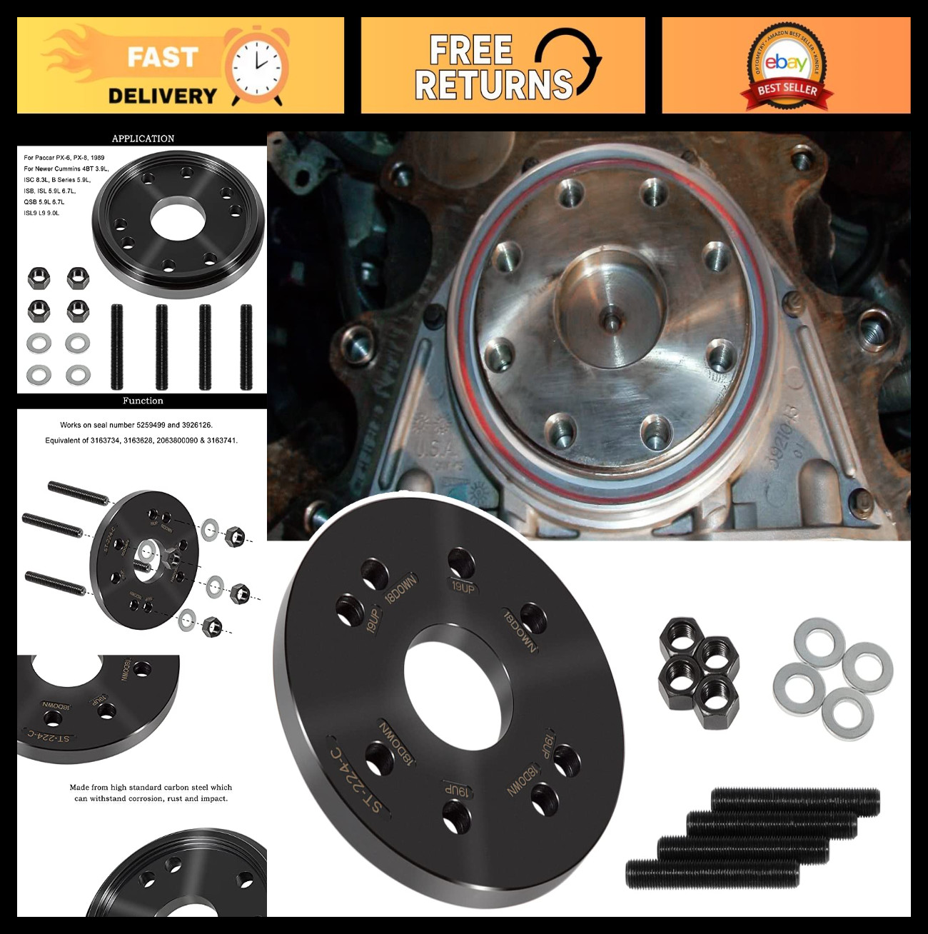 Rear Main Crankshaft Seal Installer Tool for Cummins 3.9L 5.9L 6.7L 8.3L 9.0L &