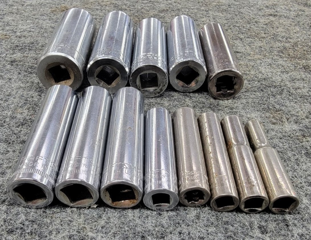 Set Of 13 Metric 6 Point Standard Deep Well 3/8 And 1/4 Drive Craftsman Sockets