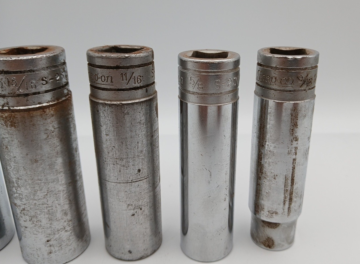 Lot of 6 Snap on Tools Deep Sockets SAE Various Sizes Underline 12 Point USA