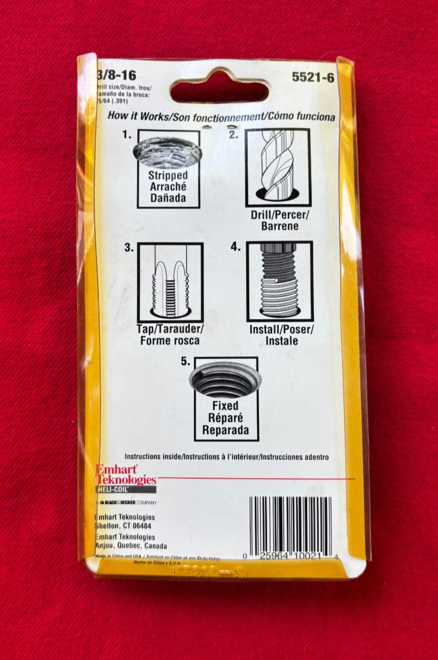 helicoil thread repair kit sae 3/8×16 new never opened 12 coils 1tap 1 installer
