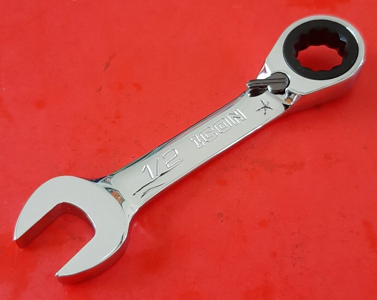 NEW ICON Professional 1/2” WRSTS50 Reversible Ratcheting Stubby Combo Wrench