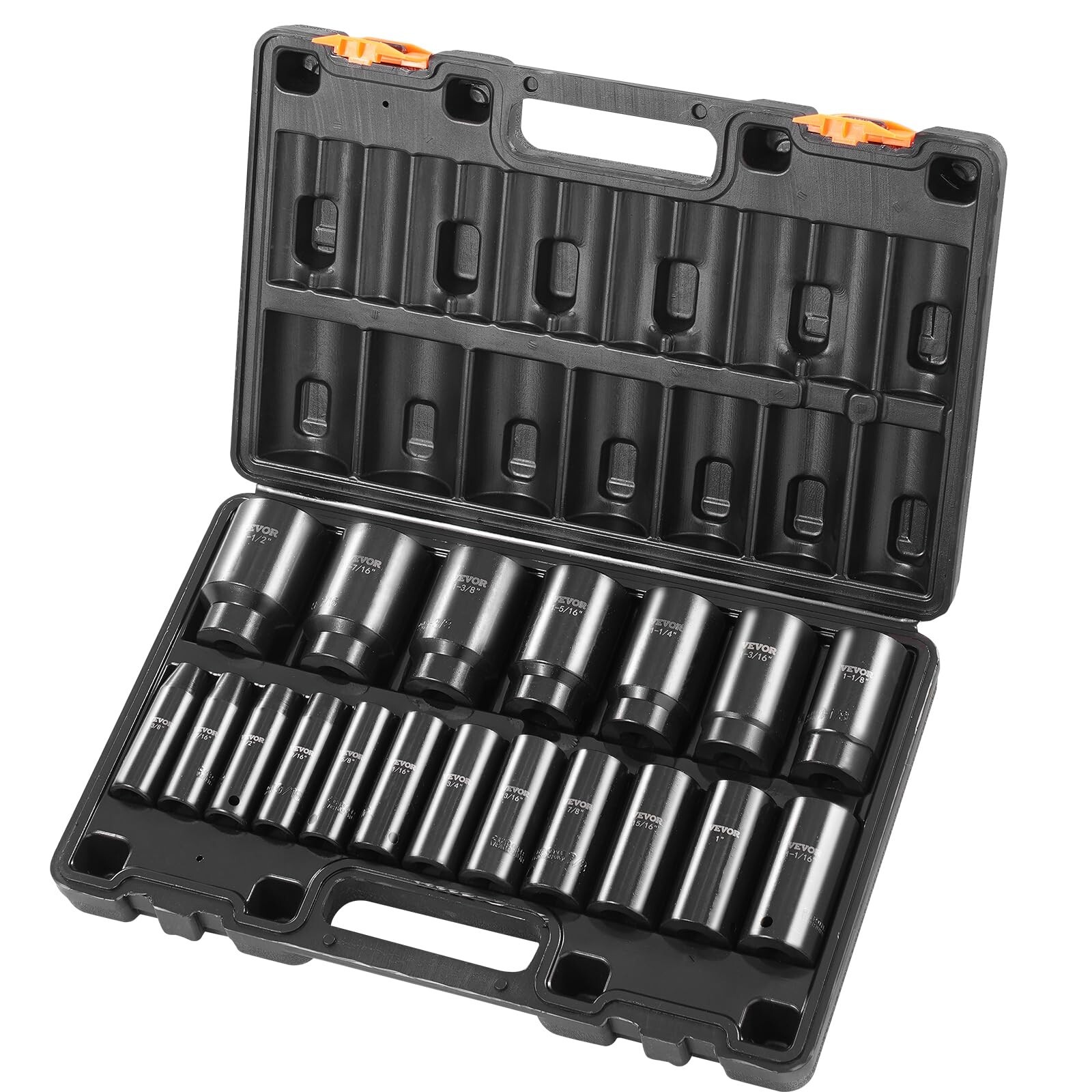VEVOR Impact Socket Set 1/2 Inches 19 Piece, Deep Socket, 6-Point Sockets, Ru…
