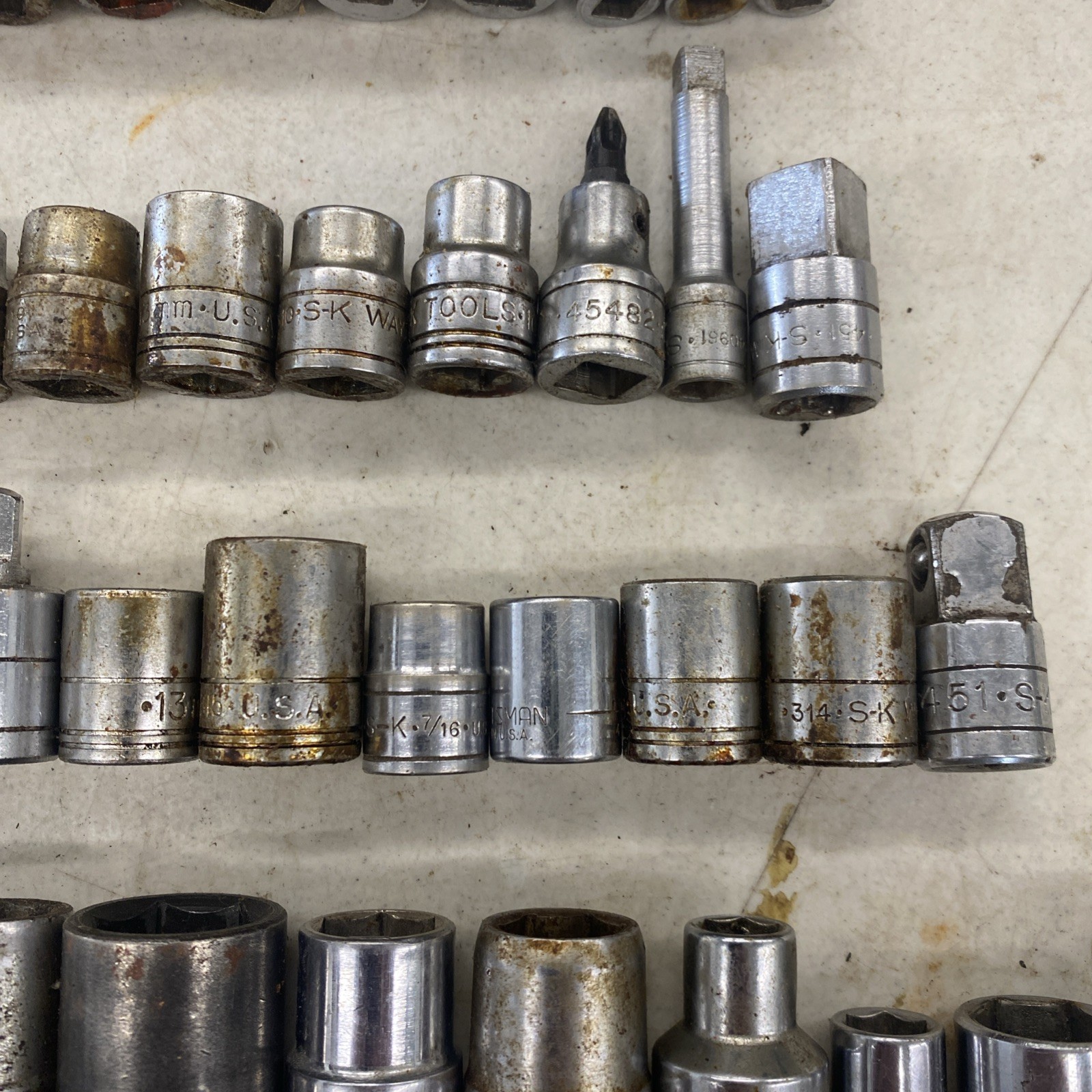 50 pc. Lot Vintage S-K SK USA Made 1/4, 3/8, 1/2″ Drive Sockets READ, M0554L