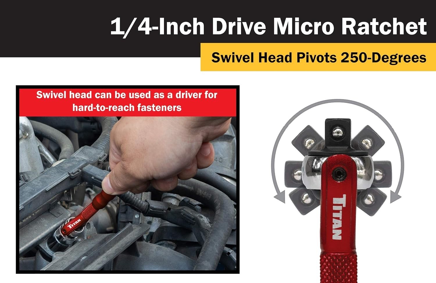 1/4 Drive 4 Inch 90 Tooth Swivel Head Micro Ratchet Red