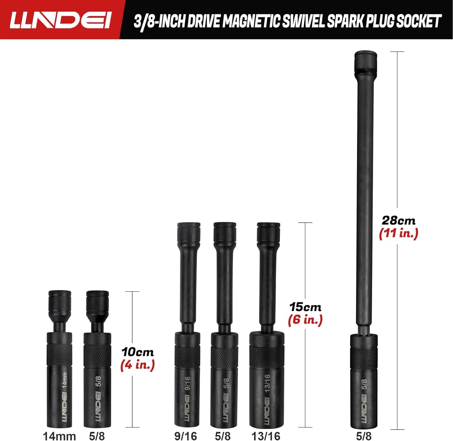 6Pc 3/8″ Drive Magnetic Swivel Spark Plug Socket Set 12-Point Thin Wall