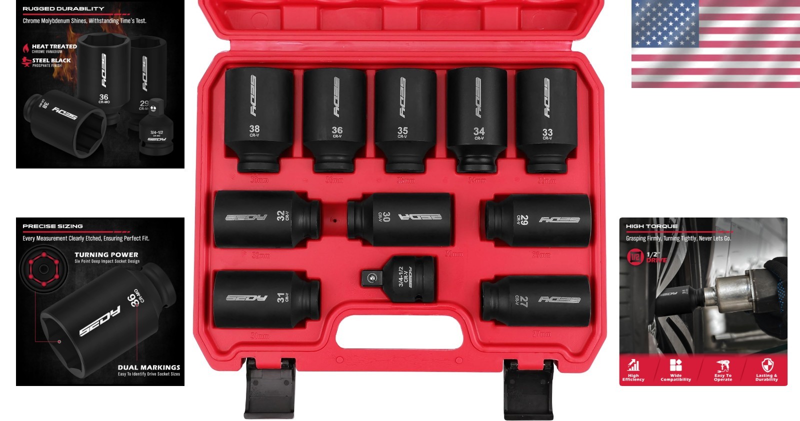 11-Piece Metric Deep Impact Socket Set 1/2 Drive Jumbo Sizes-