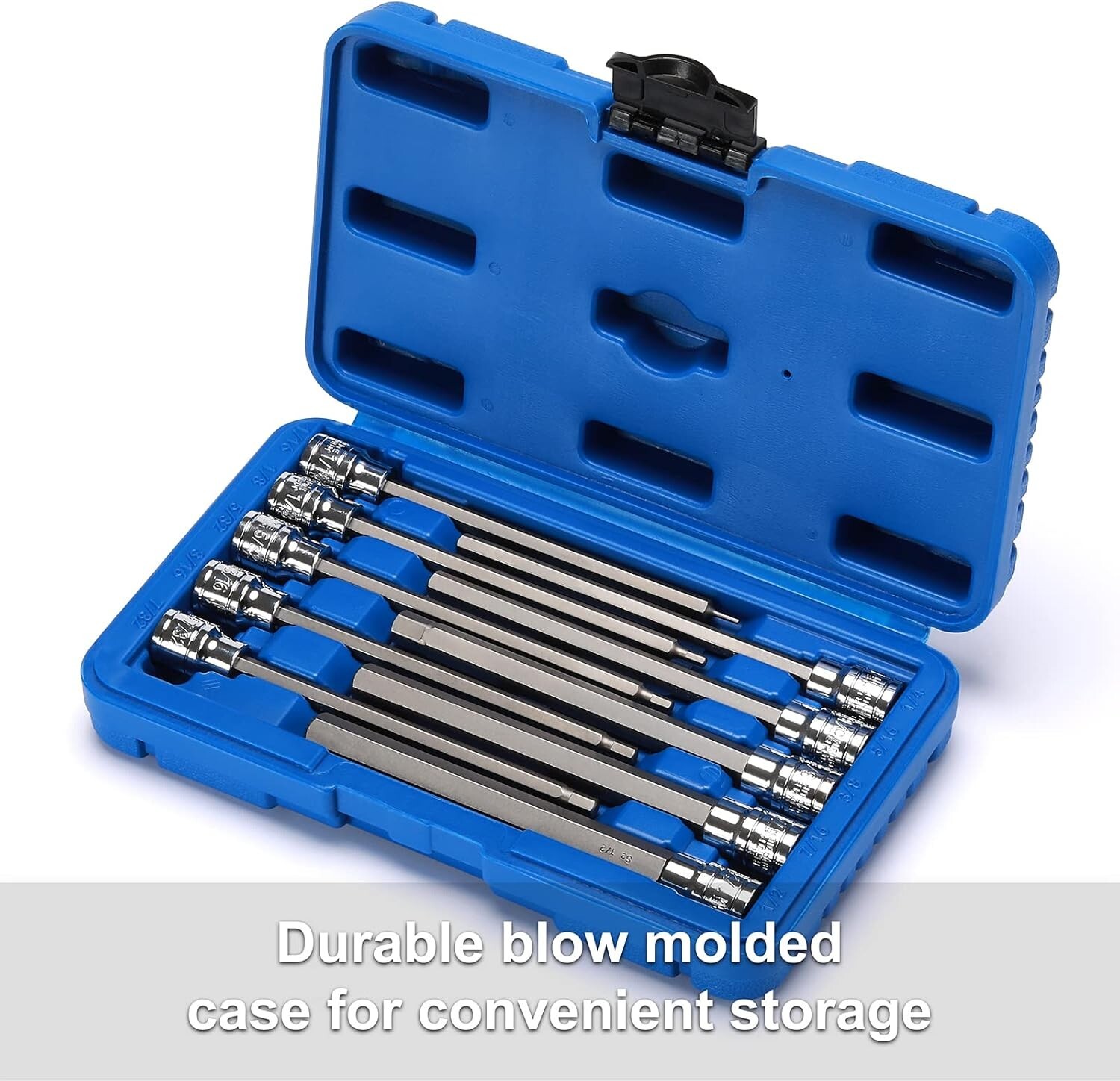 10pcs 3/8″ Drive Long Hex Bit Set 1/16 Inch to 1/2 Inch Socket Set CR-V and S2