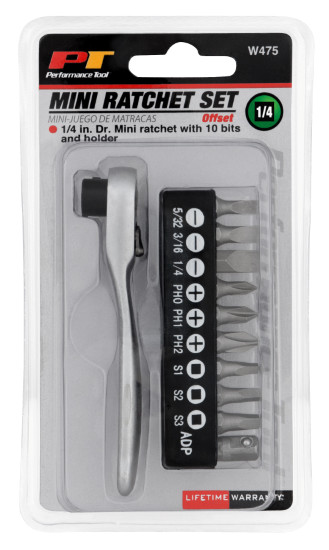 Performance Tool W475 1/4″ Drive Mini Ratchet with Bits