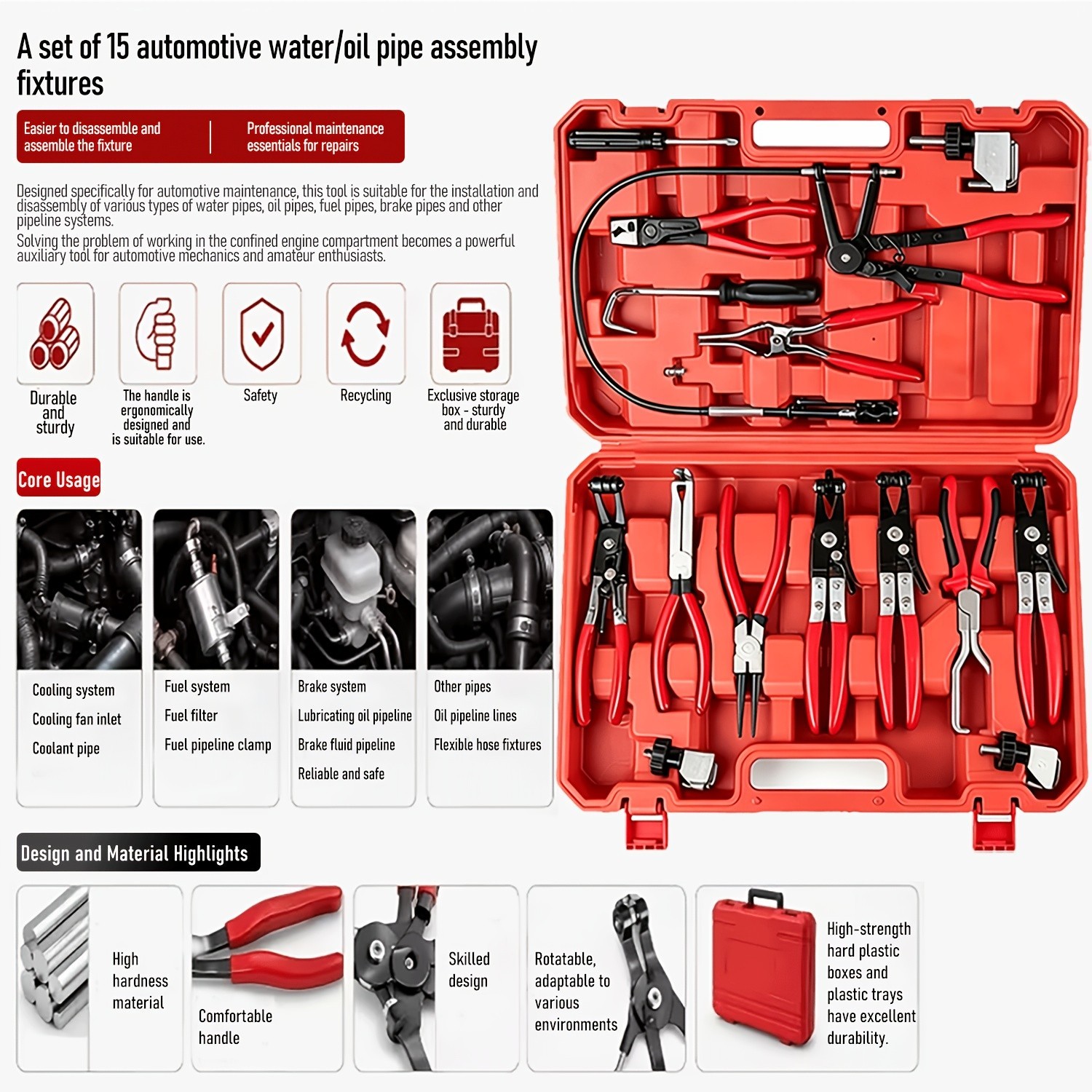 Hose Clamp Pliers Tool 15pcs Set Hose Clamp Removal And Installation Tool Kit