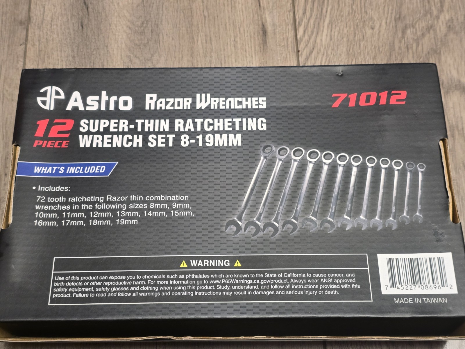 Astro Tools 12pc Razor Super-Thin Ratcheting Wrench Set 8-19mm w/ Rack #71012
