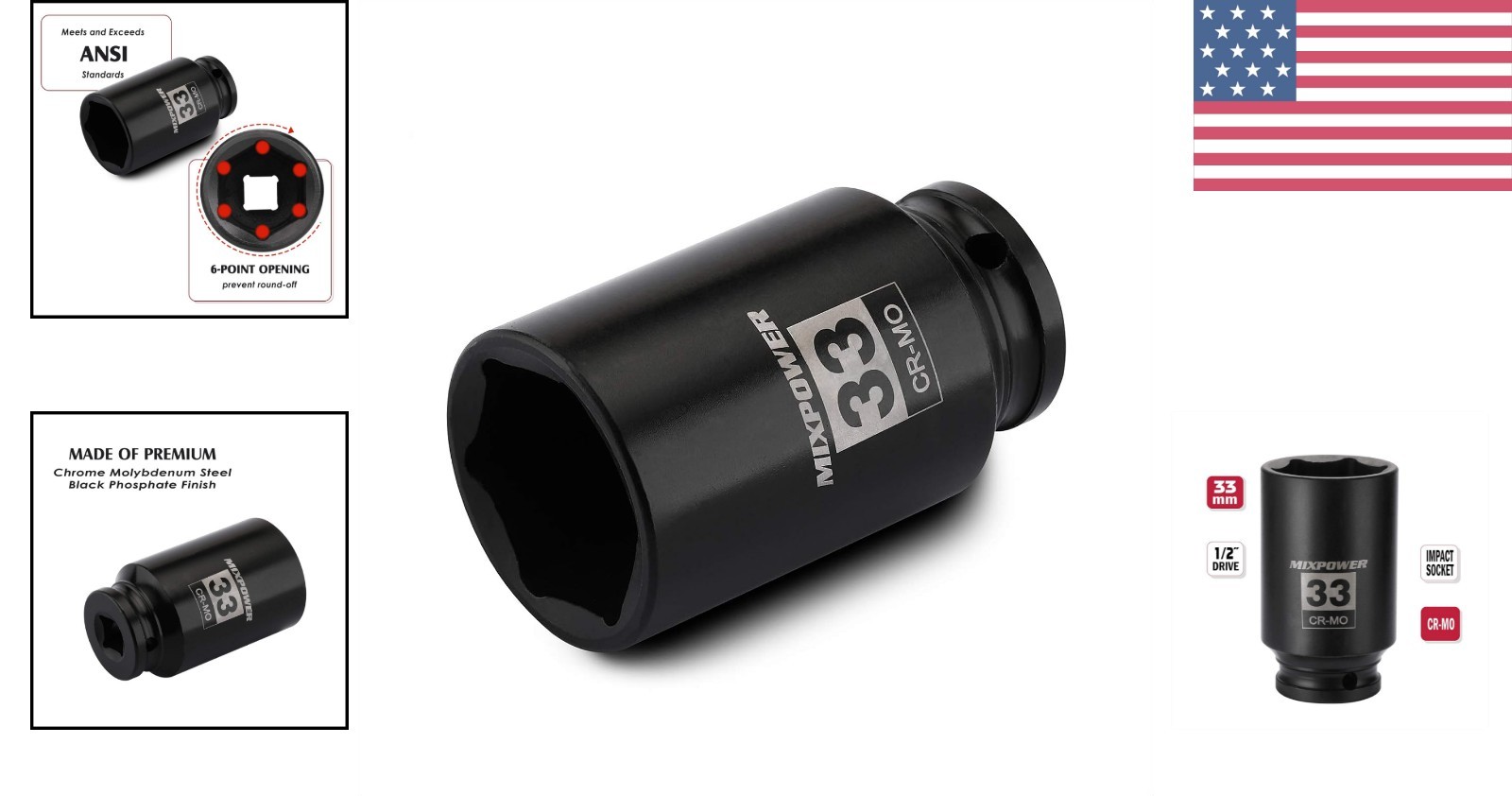 33mm 6-Point Impact Socket – CR-MO for Axle Nut Removal | ANSI Certified