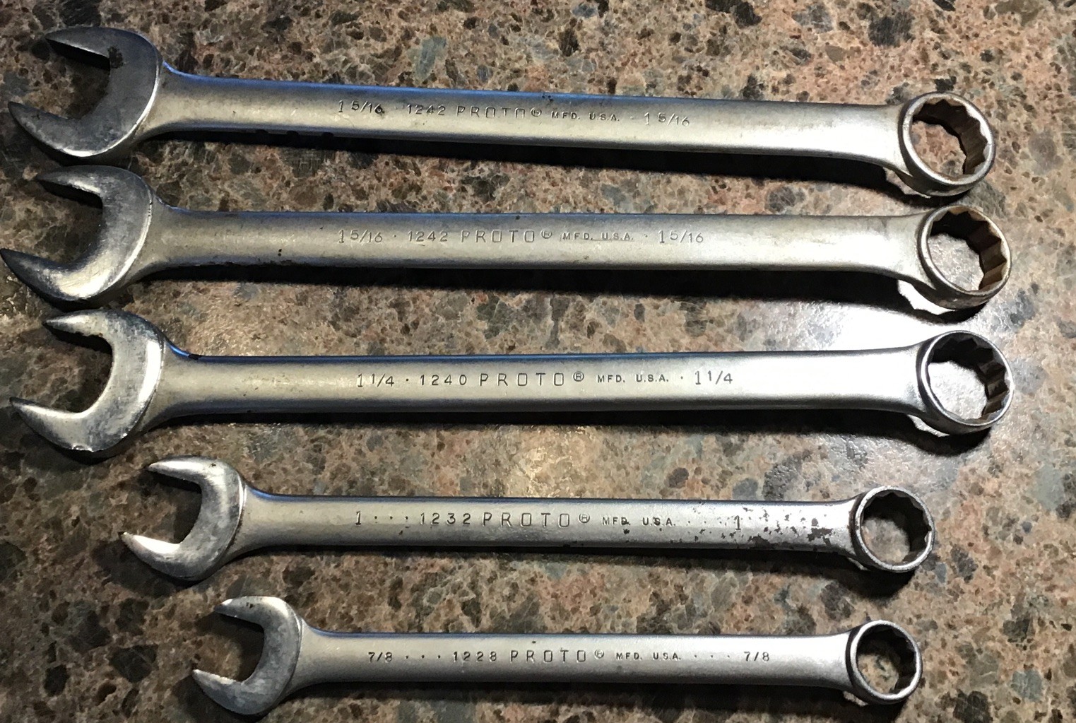 Proto Professional Combination Wrench Set 7/8, 1, 1 1/4, 1 5/16 (2) Total Of 5