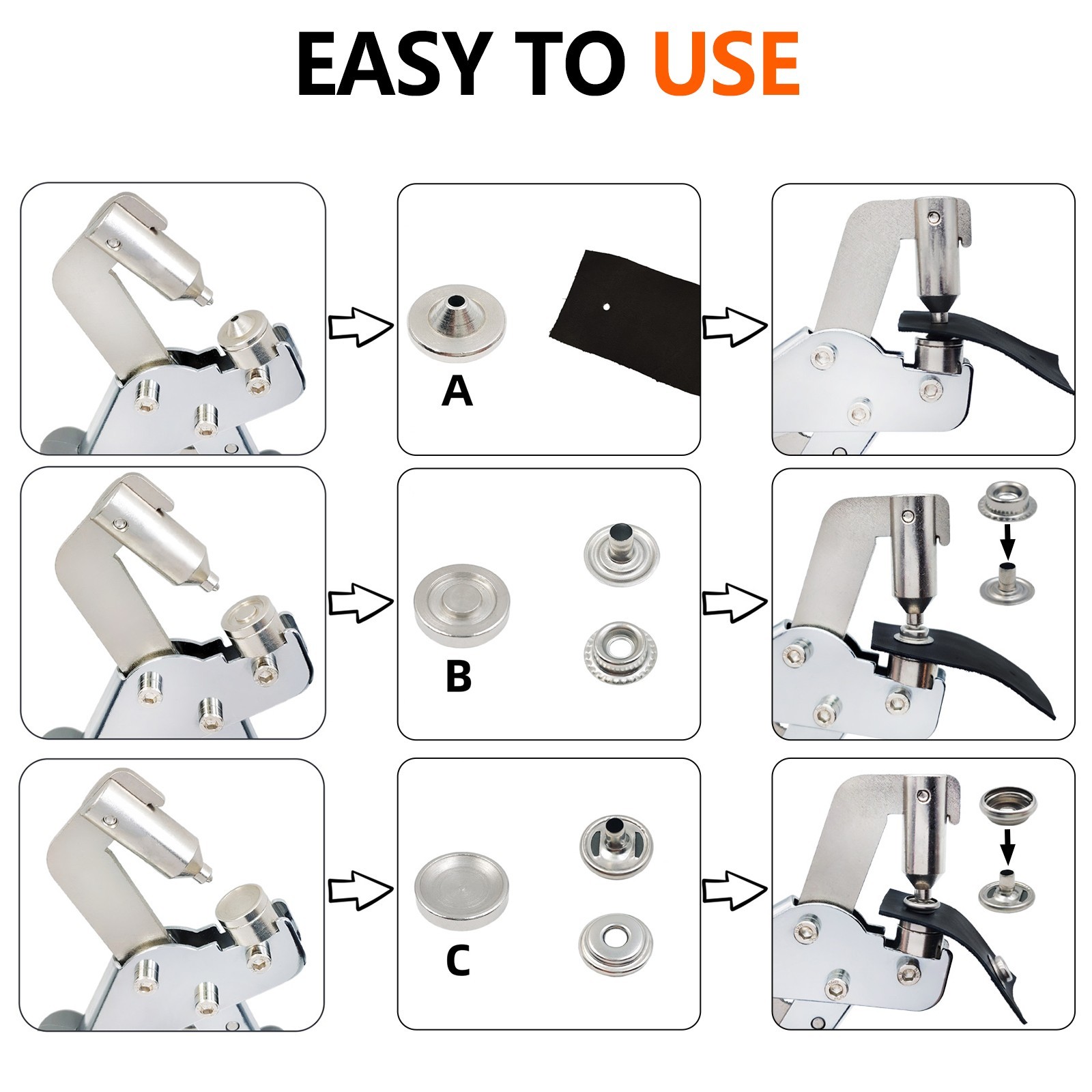 Snap Fastener Tool Kit 200pcs Marine Canvas Repair Plier Heavy Duty Grommet