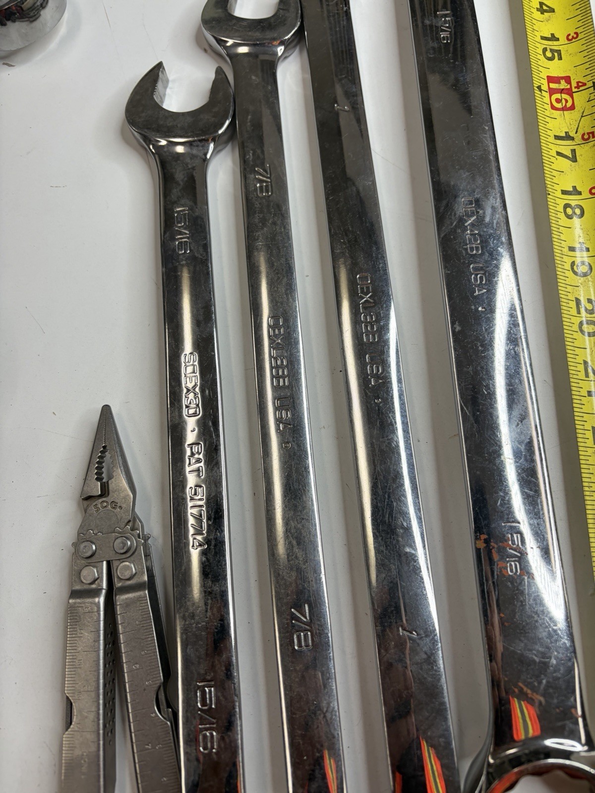 Snap-on SAE Combination Wrench Lot 15/16 7/8 1 1-5/16 + SOG Multi Tool A1738