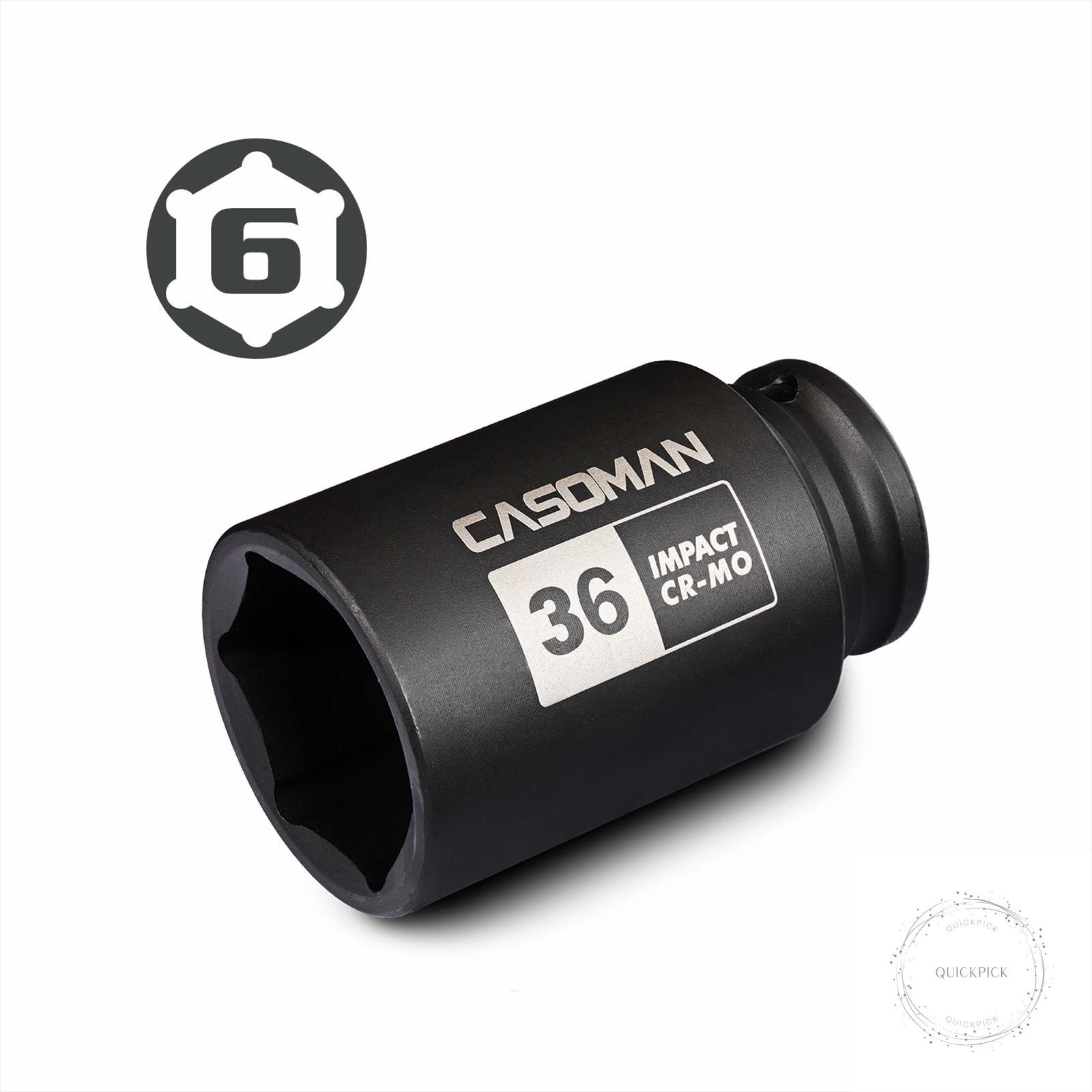 1/2″ Drive x 36 mm Deep 6 PT Impact Socket, CR-MO, 1/2-inch Drive 6 Point Axle