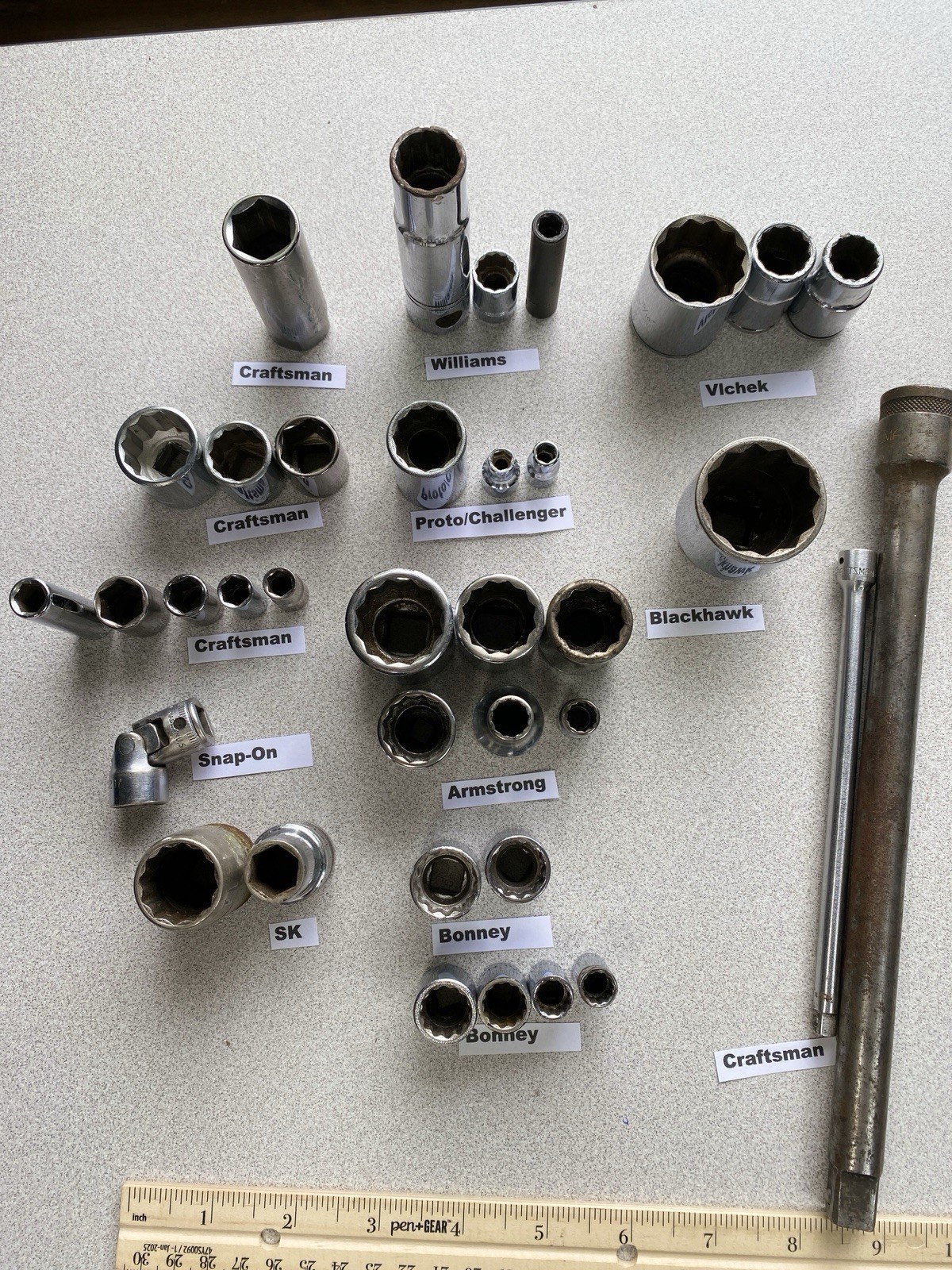 36 Pieces VTG Sockets Snap-on SK Proto Armstrong Williams Craftsman Extensions