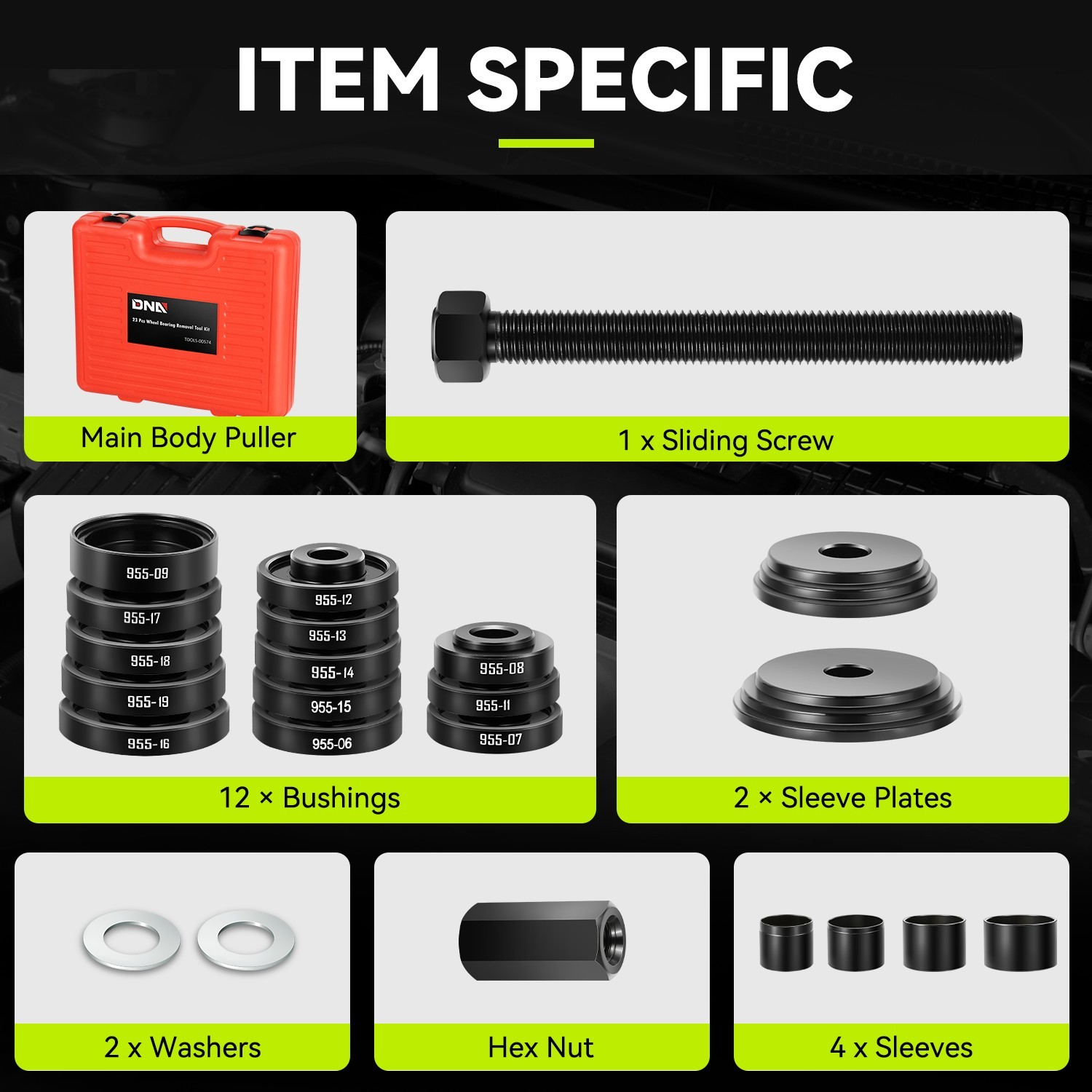 Universal 23pcs Sliding Screw+Bushings+Sleeve Steering Wheel Puller Sets w/ Case