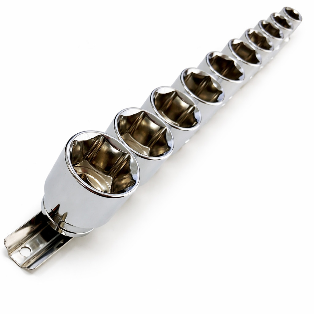 10pc SAE Imperial AF Socket Set 1/2″ Drive Shallow 6pt Hex Sockets On Rail Set