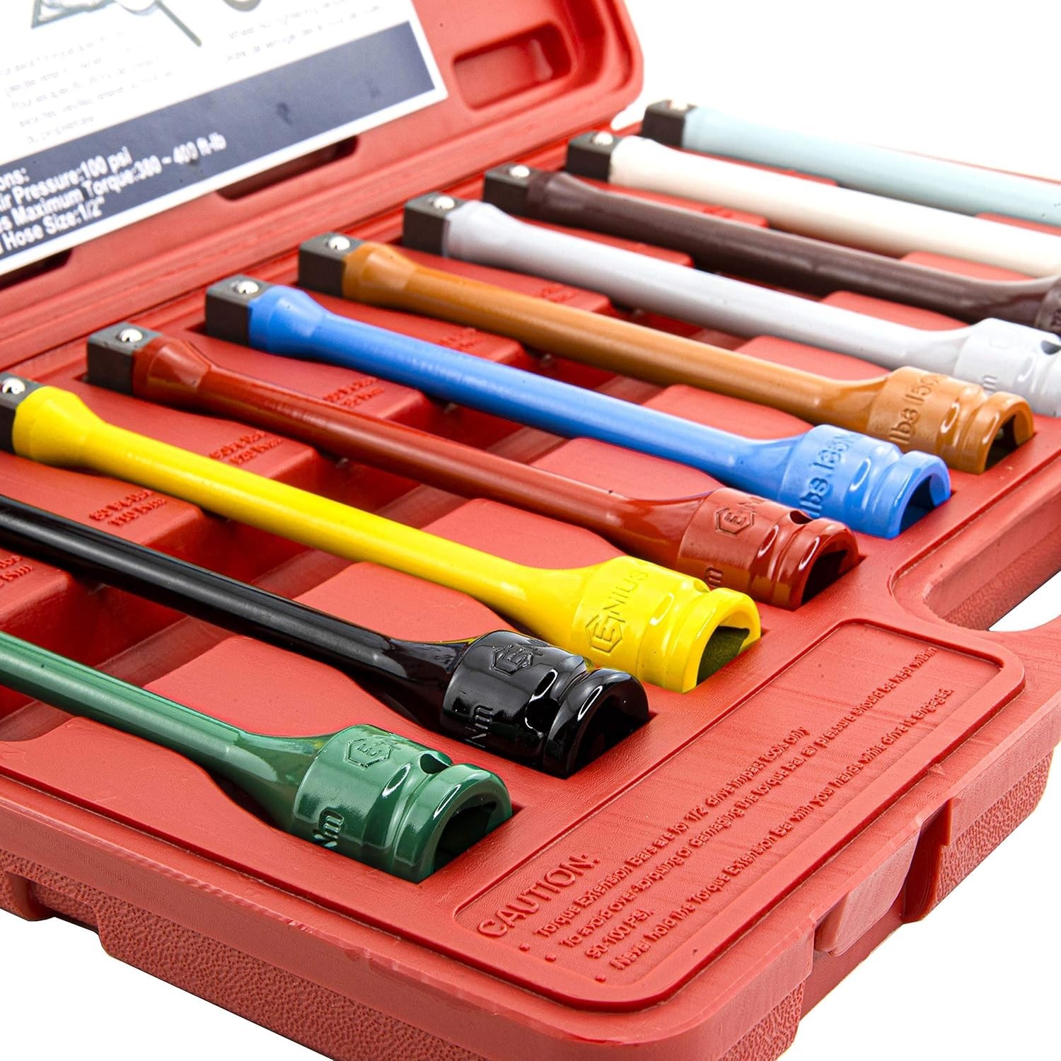 10 Piece Precision Torque Extension Bars: Color-Coded with Easy Guide & Case