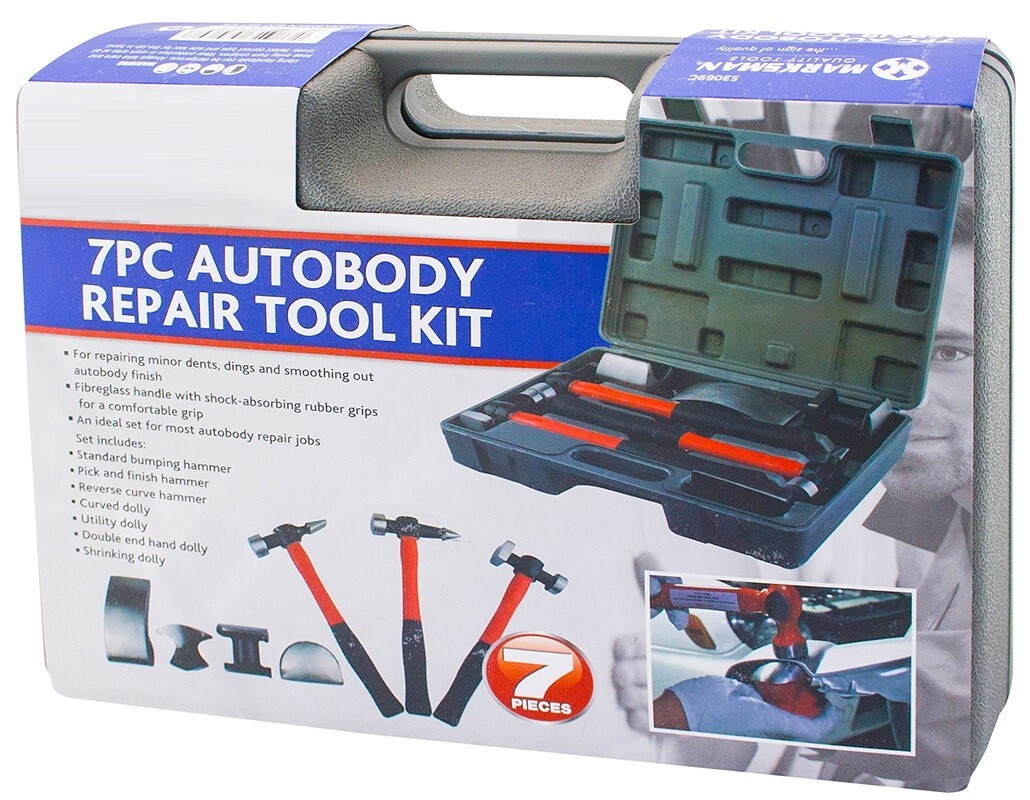 7Pc Car Auto Body Panel Repair Tool With Fibre Body Beating Bumping Hammer Set