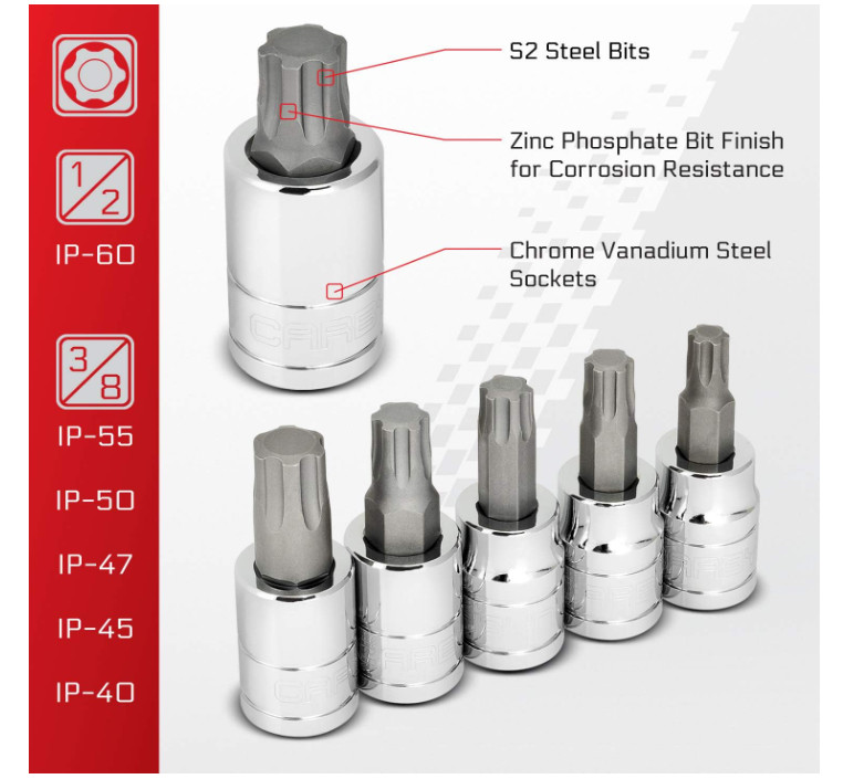 Torx Plus (aka 6 Lobe) Bit Socket Set – 13 Piece, TP-8/IP-8 to TP-60/IP-60