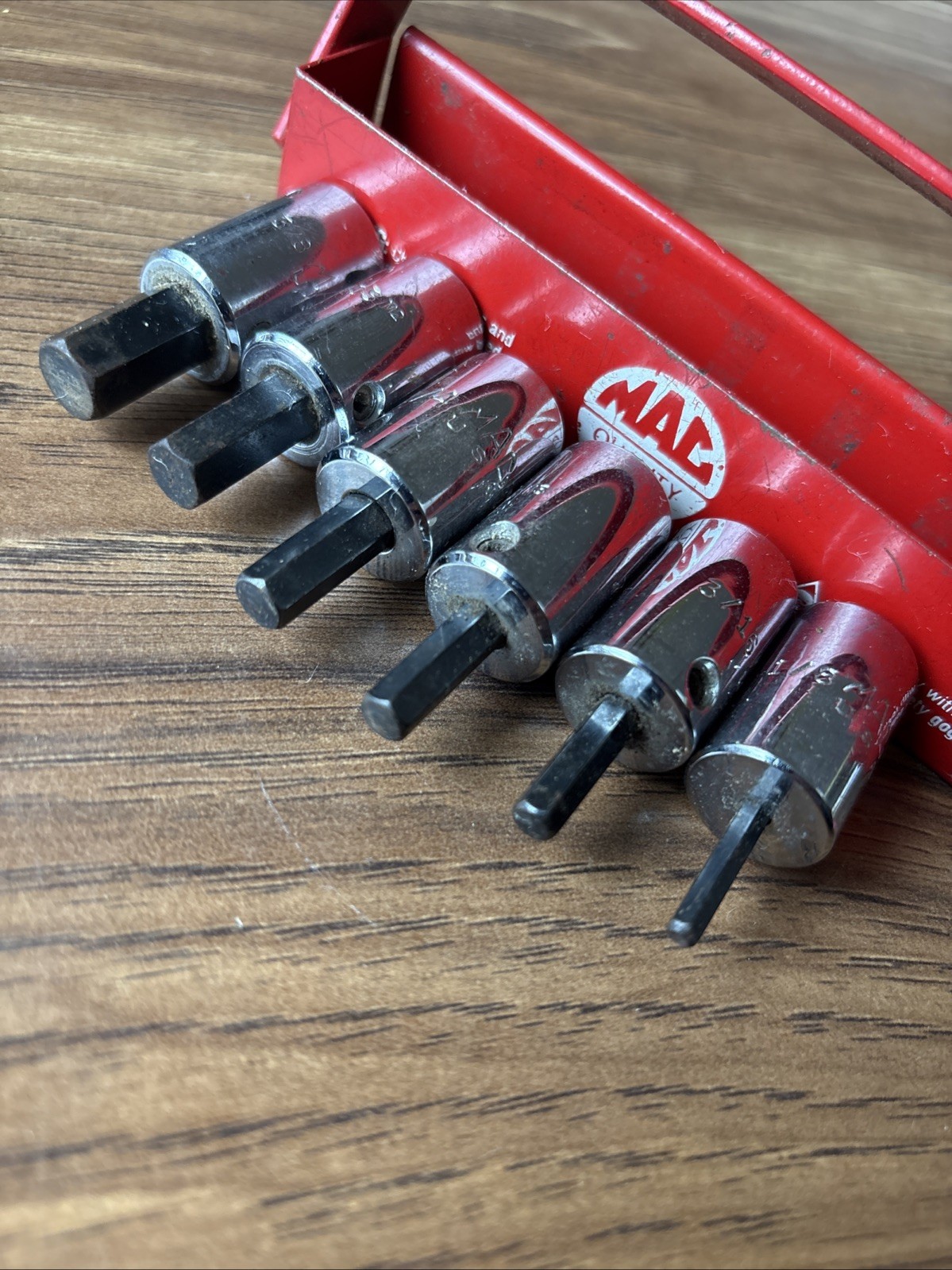 MAC Hex Sockets SAE x6 w/ Carrier 3/8, 5/16, 1/4, 7/32, 3/16, 1/8 USA 3/8” Drive