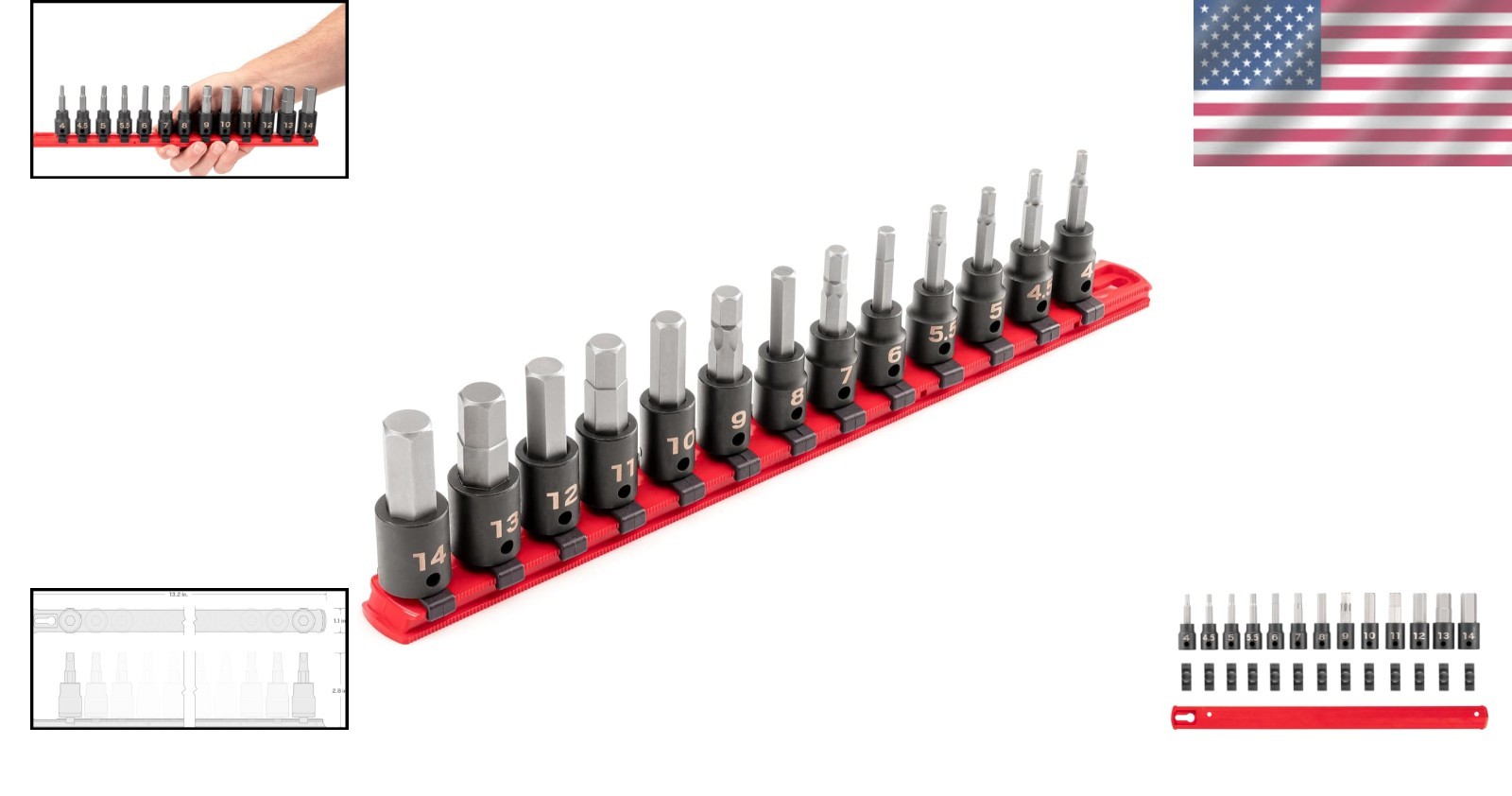13-Piece Hex Impact Bit Socket Set with Rail – Precision & Durability