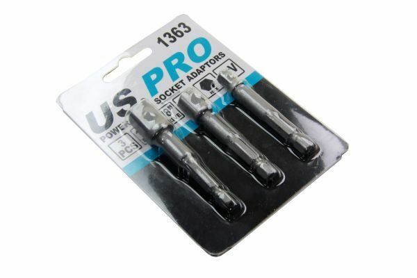US PRO 3pc Hex Power Bit Socket Drive Adapter Set 1/4 3/8 1/2″ DR 1363