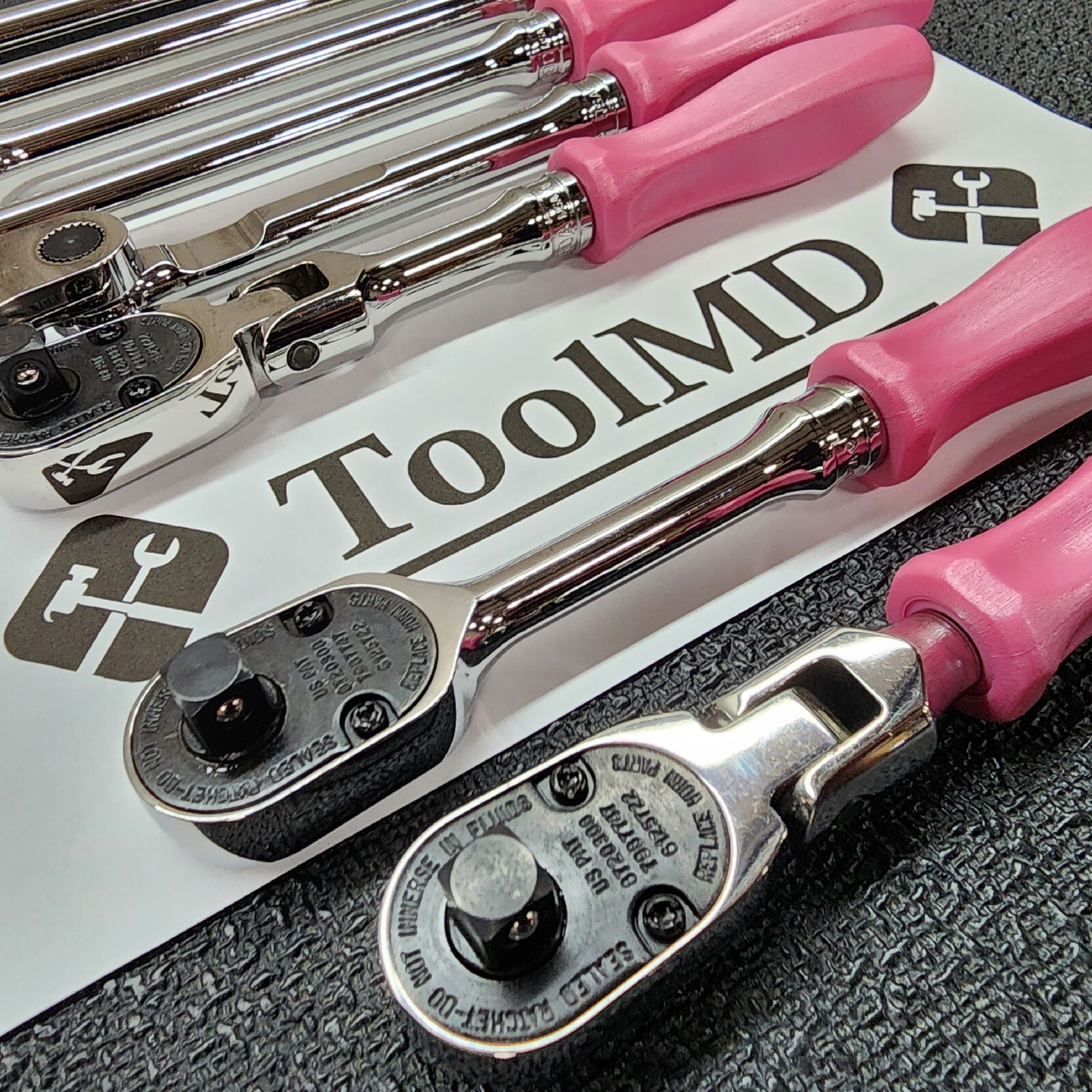 Snap-on Tools NEW 8pc PEARL PINK Hard Handle 3/8″ Drv Fixed Flex Ratchet Lot Set