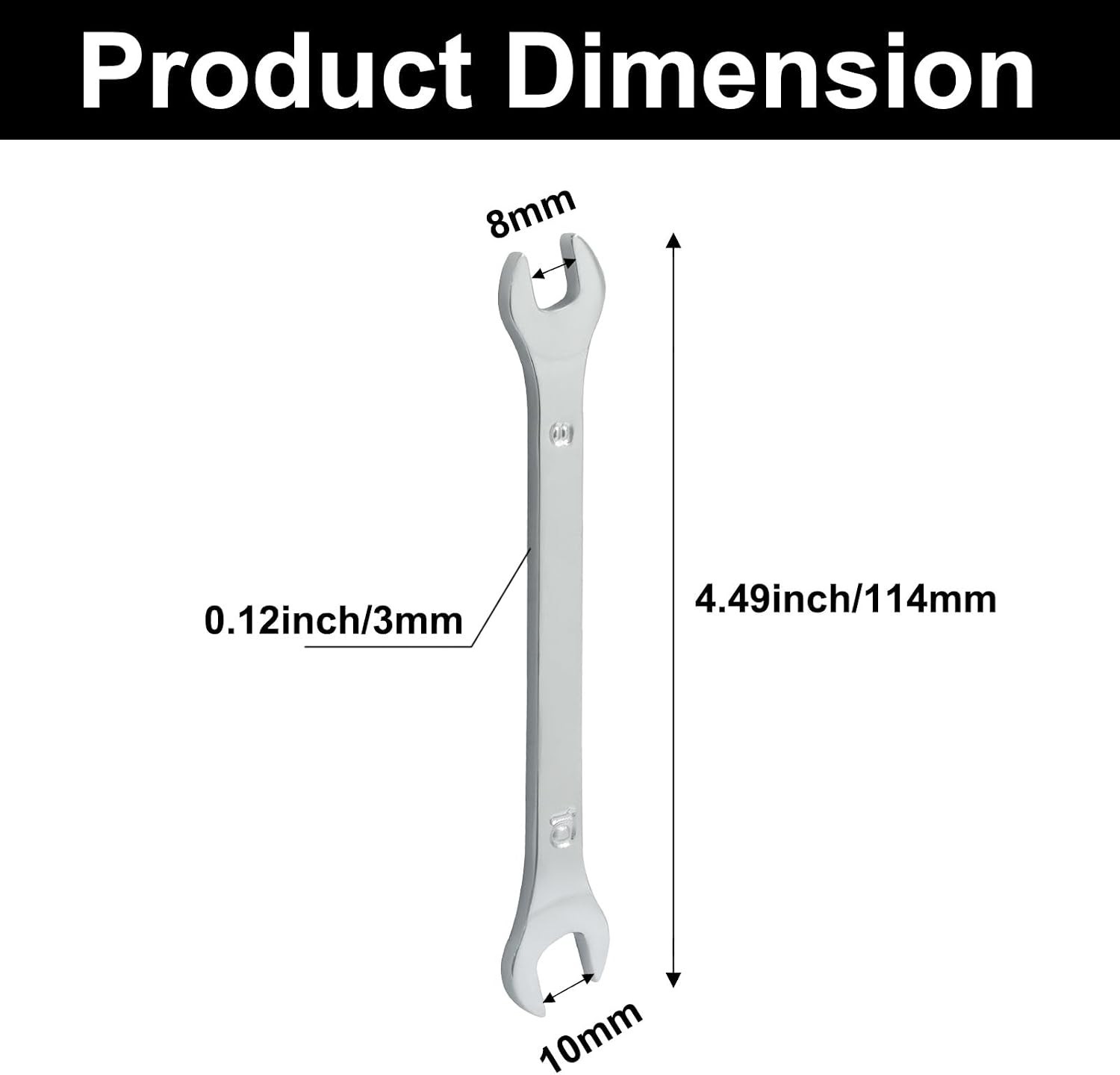 Thin Open End Wrench 8mm x 10mm, Metric Chrome Plated Steel Wrench for Househ…