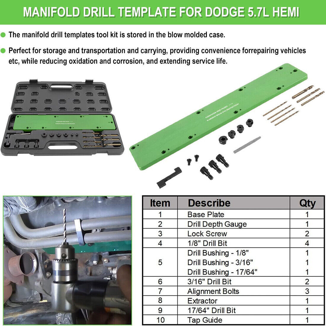 71500 Exhaust Manifold Bolt Stud Drill Template Removal Tool for Dodge 5.7L Hemi