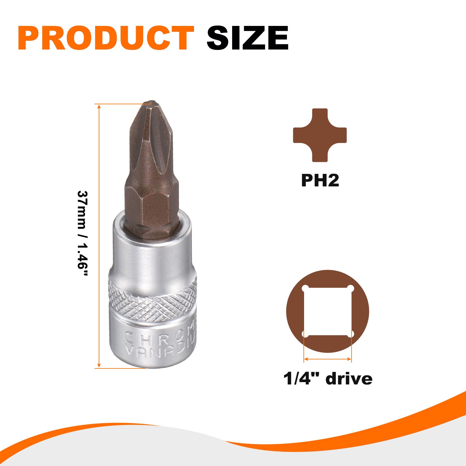 PH2 Phillips Bit Socket 1/4″ Square Drive Metric Extension Impact Bit Red