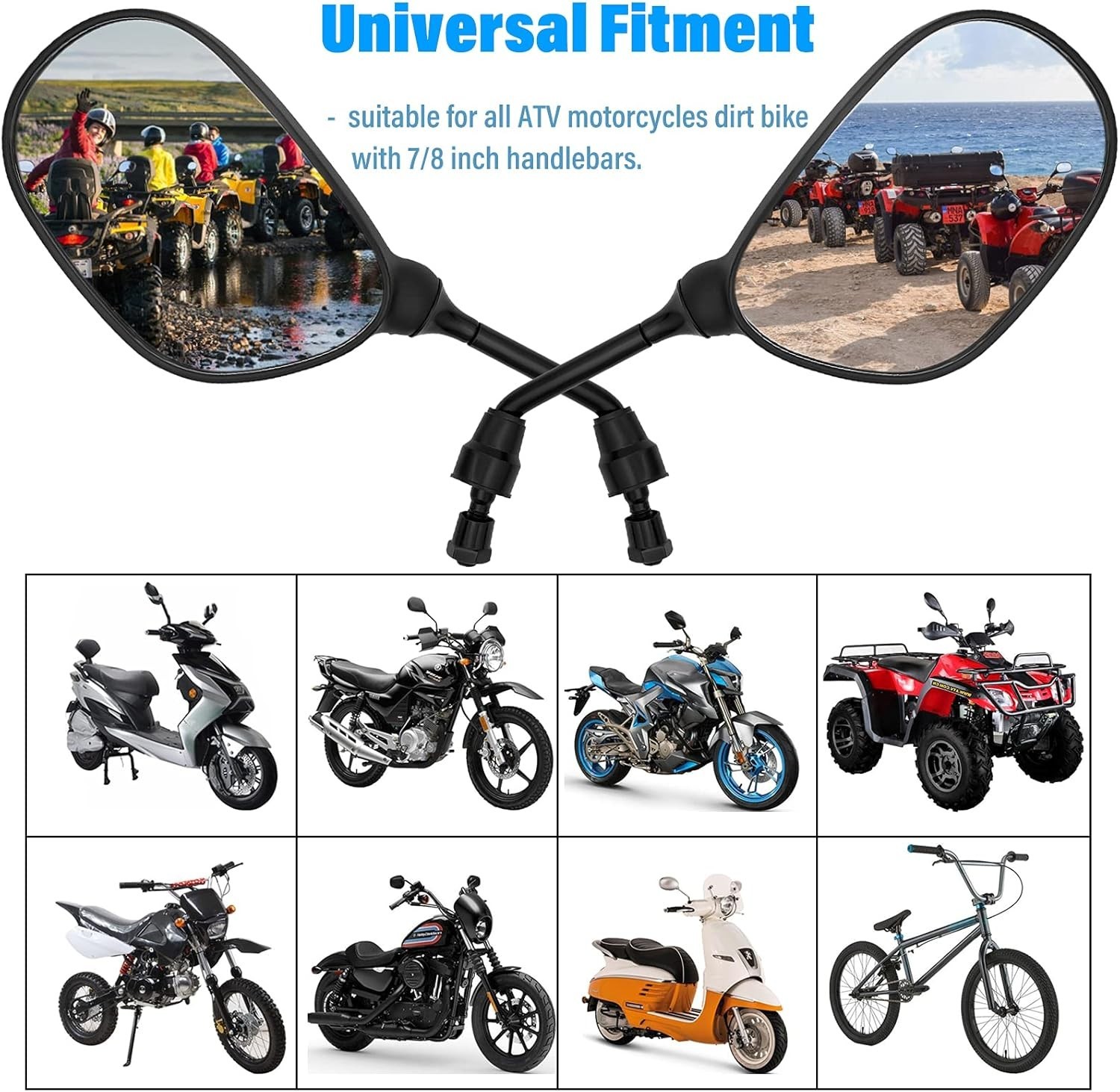 Large Convex ATV Mirrors for Honda & Polaris – Universal 2-Pack with Clamps
